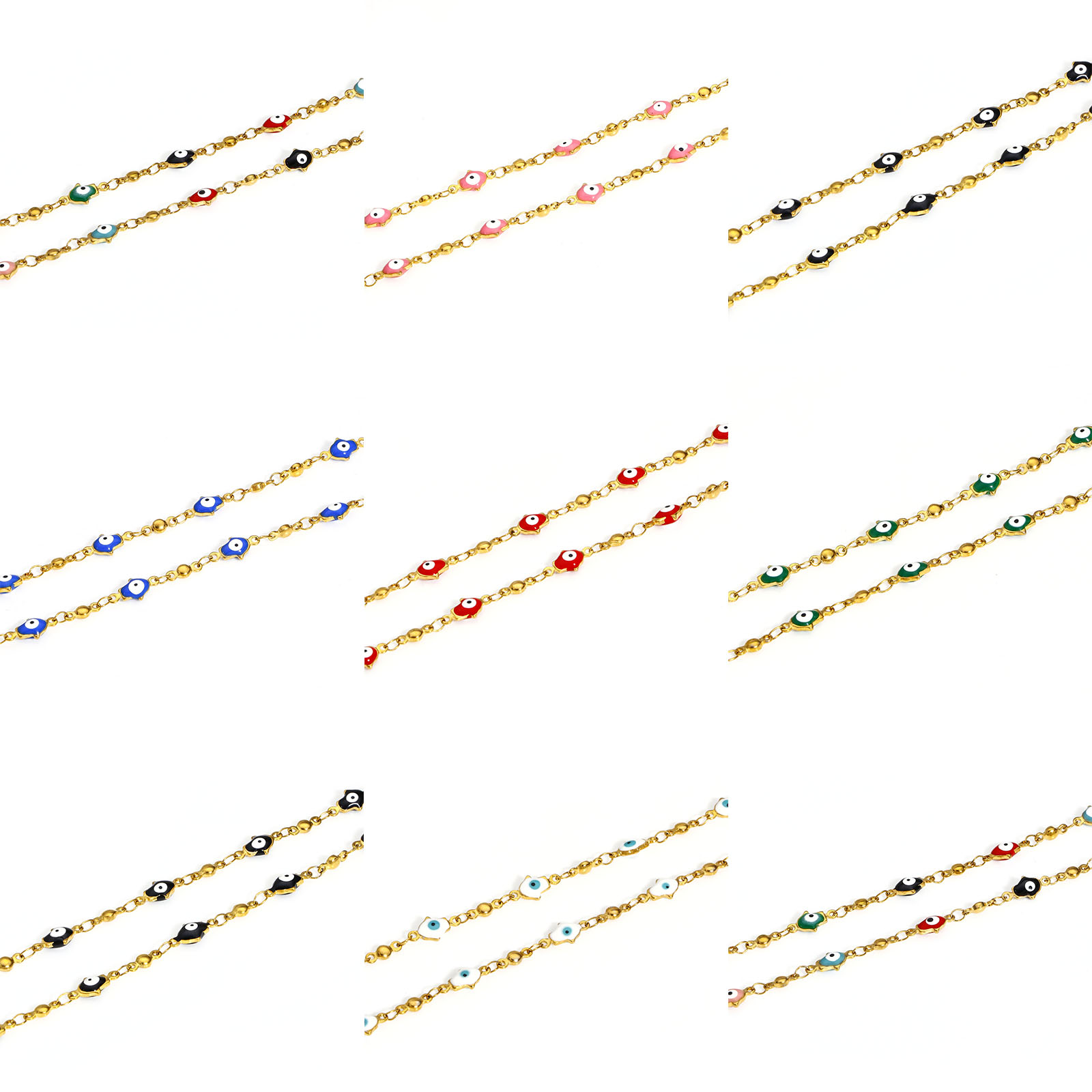 Picture of 304 Stainless Steel Religious Handmade Link Chain Necklace For DIY Jewelry Making Hamsa Symbol Hand Evil Eye Gold Plated Enamel 45cm(17 6/8") - 44cm(17 3/8") long