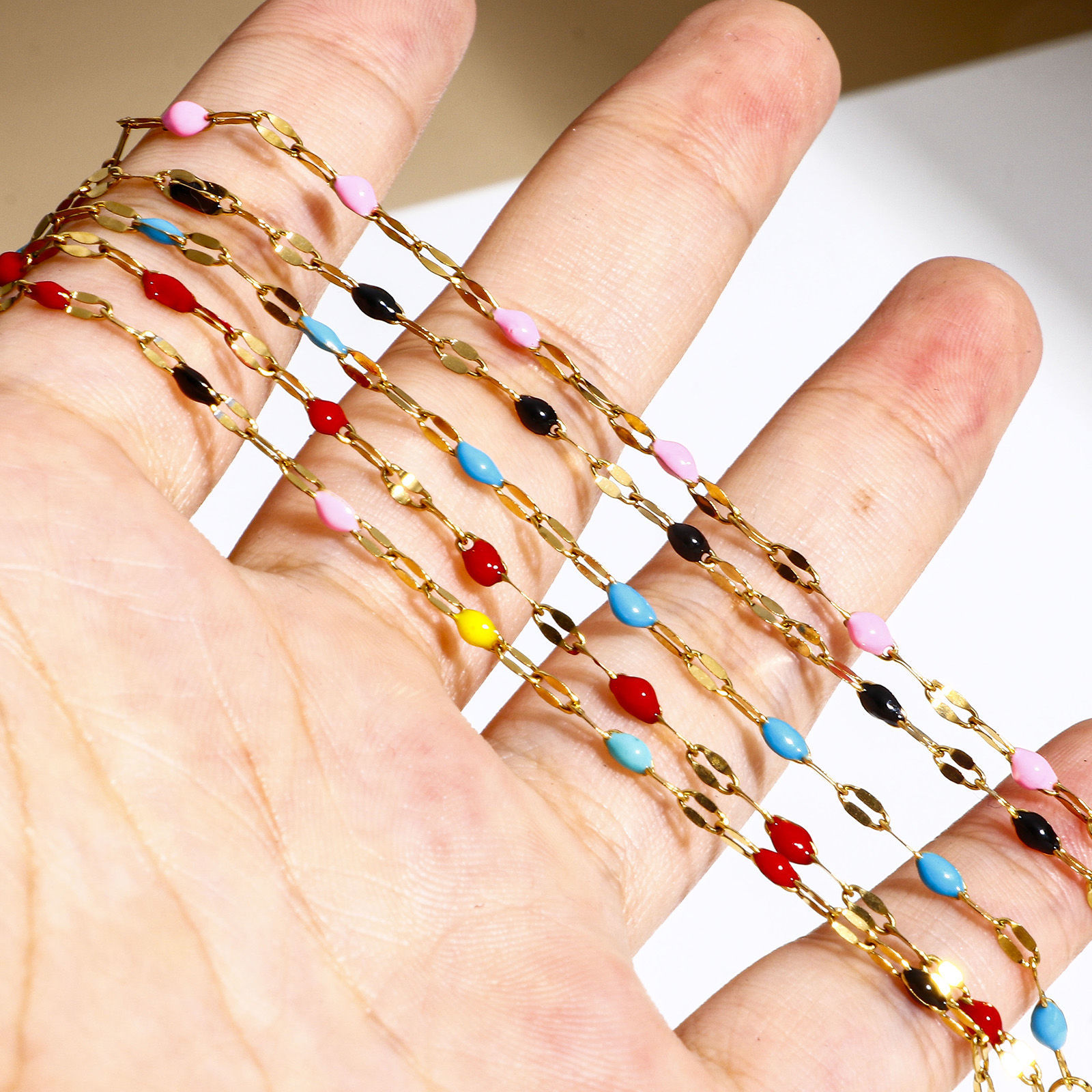 Picture of 304 Stainless Steel Enamel Lips Chain Bracelets Gold Plated With Lobster Claw Clasp And Extender Chain 17.5cm(6 7/8") long
