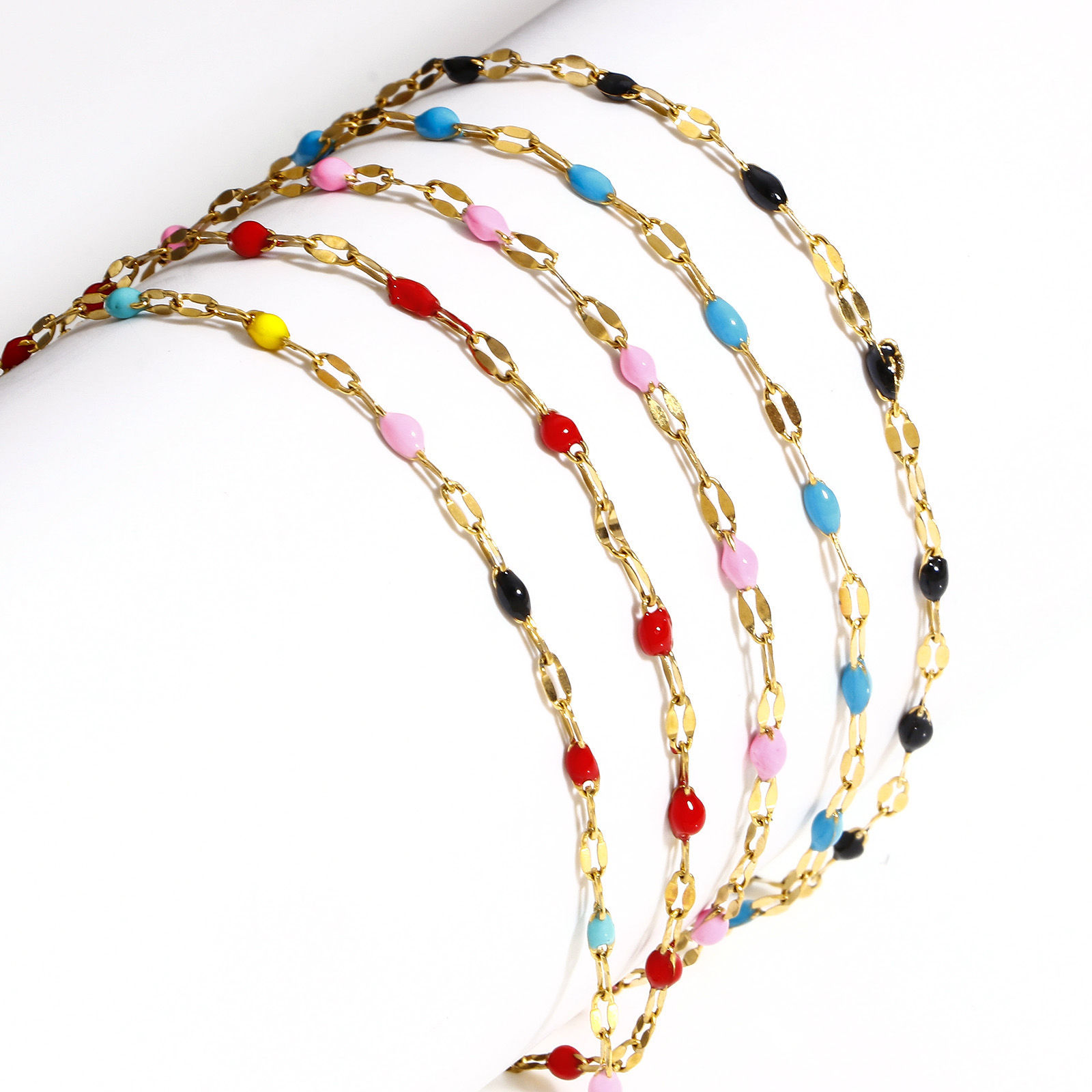 Picture of 304 Stainless Steel Enamel Lips Chain Bracelets Gold Plated With Lobster Claw Clasp And Extender Chain 17.5cm(6 7/8") long