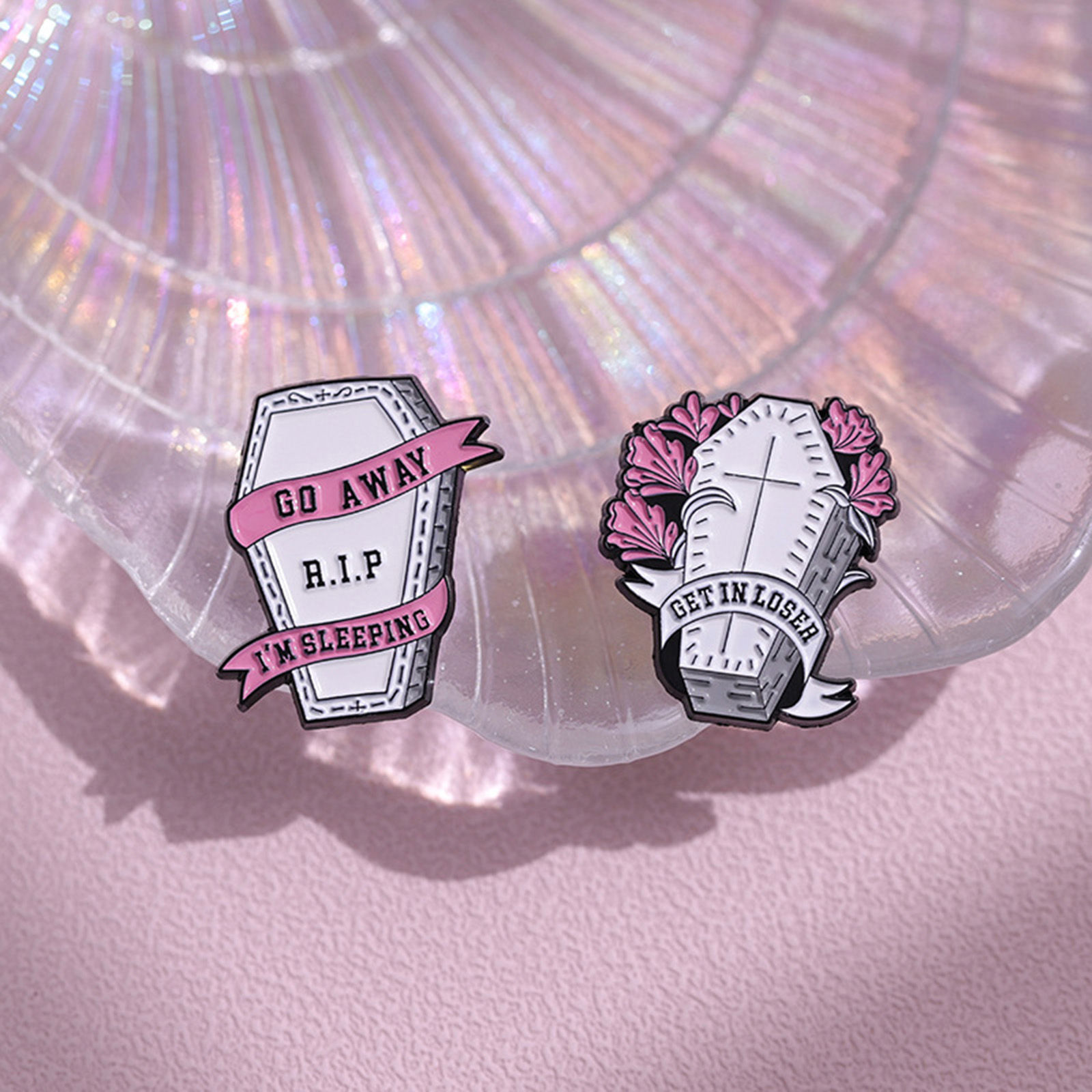 Picture of Punk Pin Brooches Coffin Halloween Tombstone Multicolor Enamel