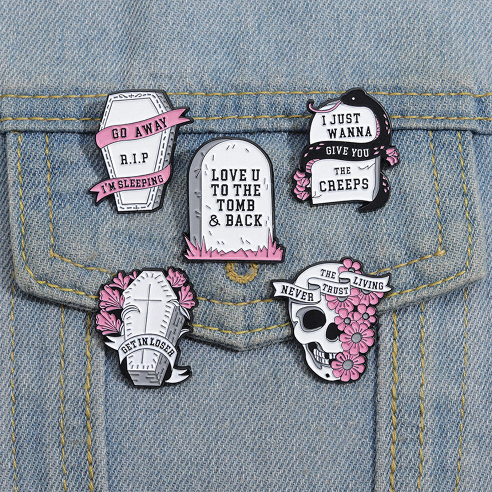 Picture of Punk Pin Brooches Coffin Halloween Tombstone Multicolor Enamel