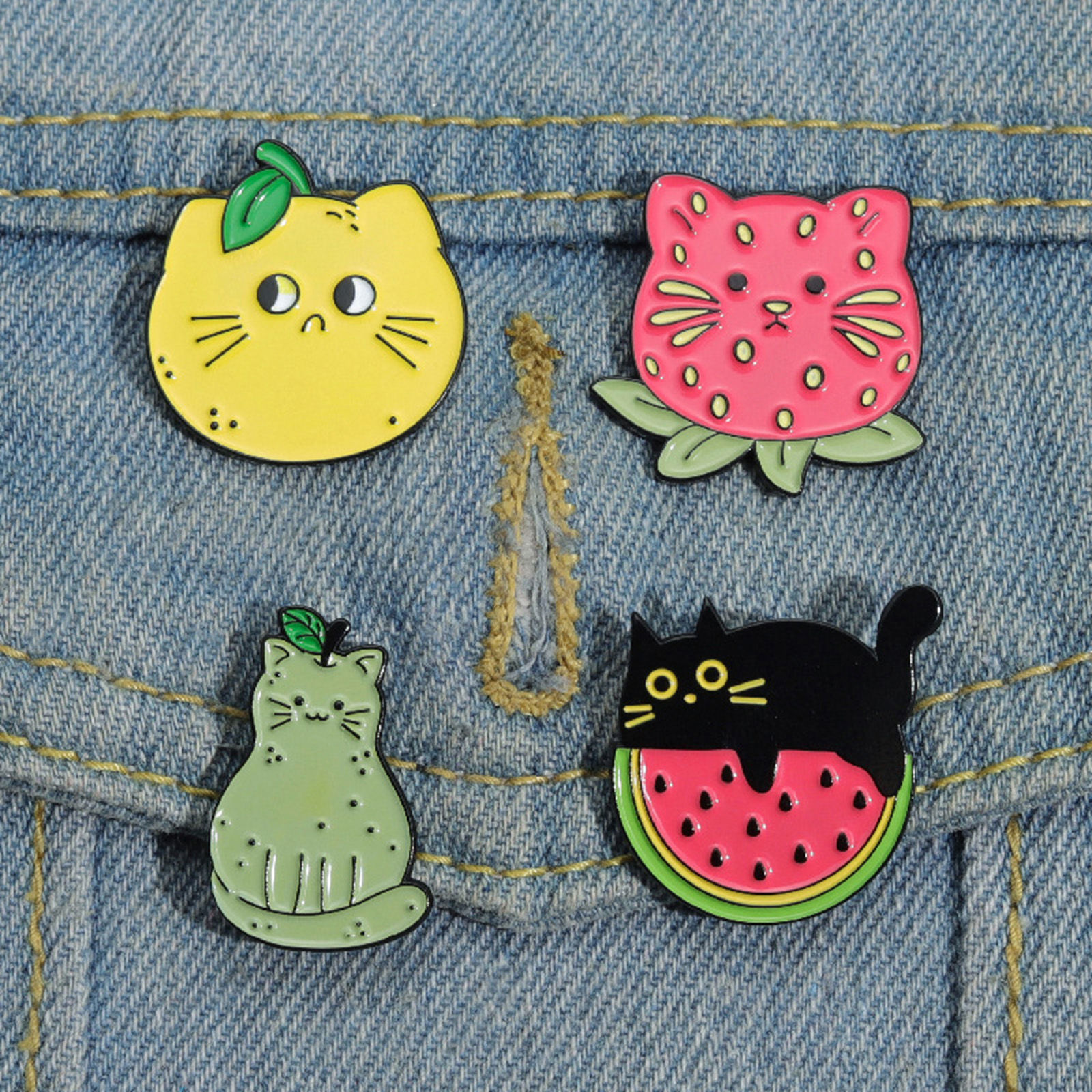 Picture of Cute Pin Brooches Cat Animal Fruit Multicolor Enamel