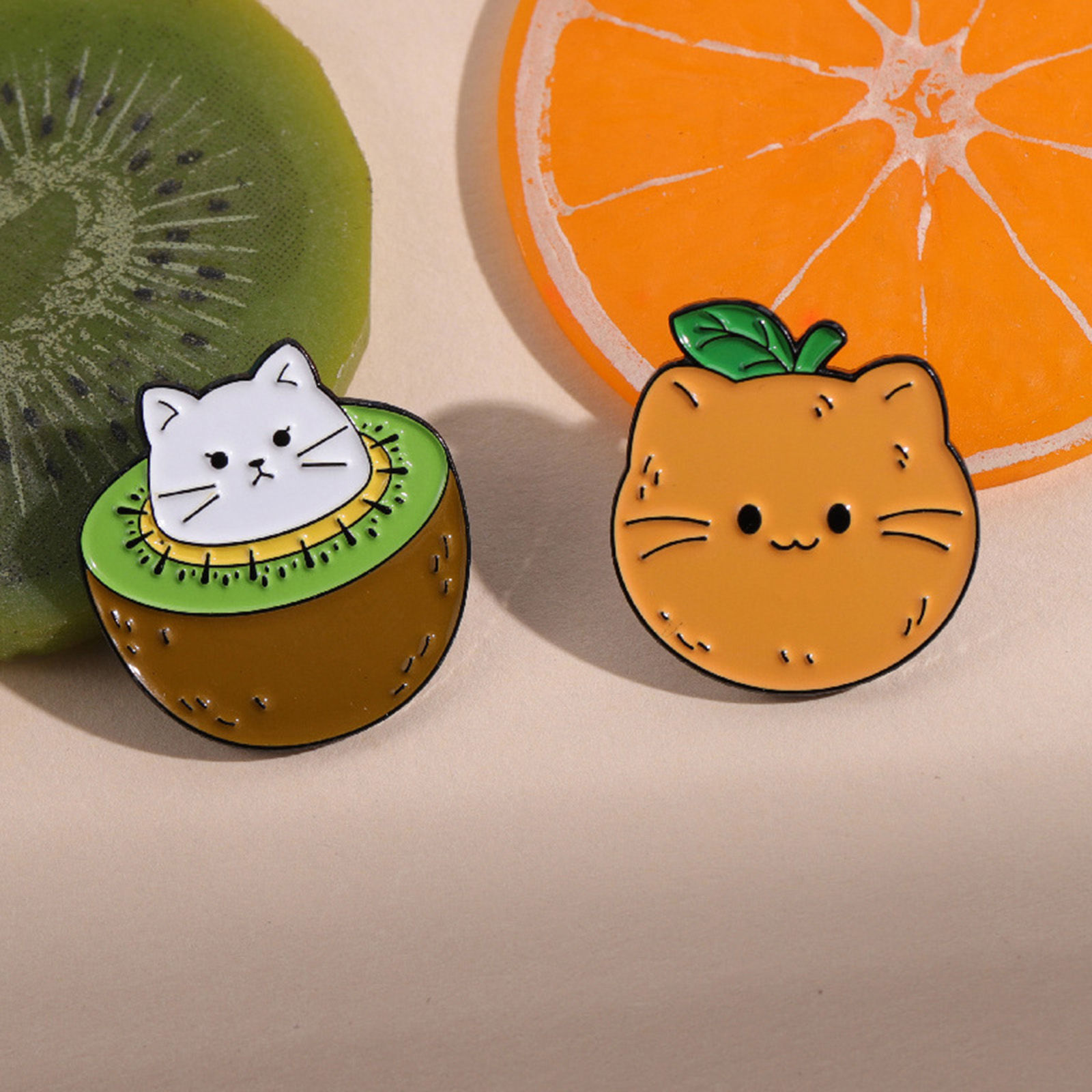 Picture of Cute Pin Brooches Cat Animal Fruit Multicolor Enamel
