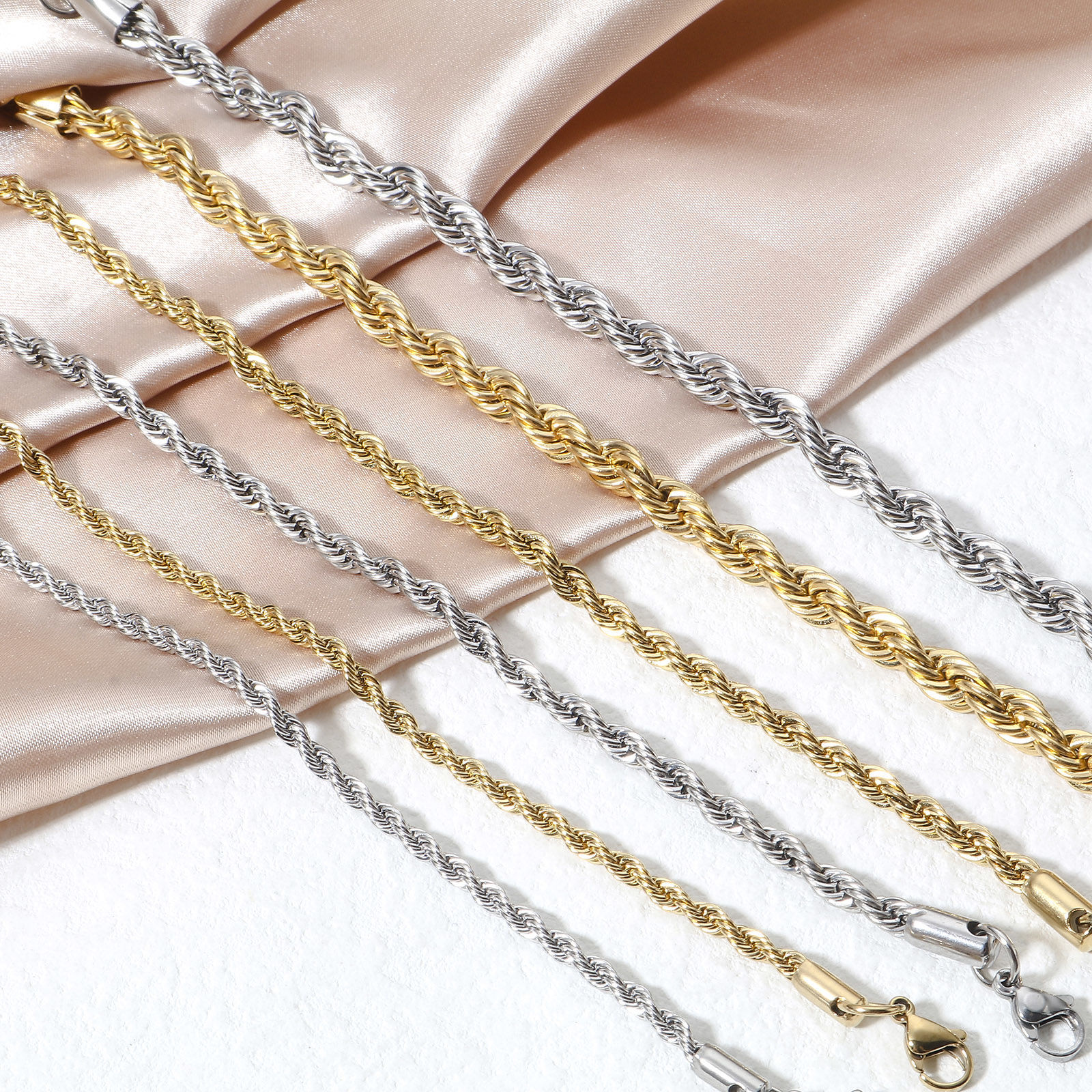 Bild von 1 Strang 304 Edelstahl Zopfkette Kette Armband Mit Karabiner Verschluss