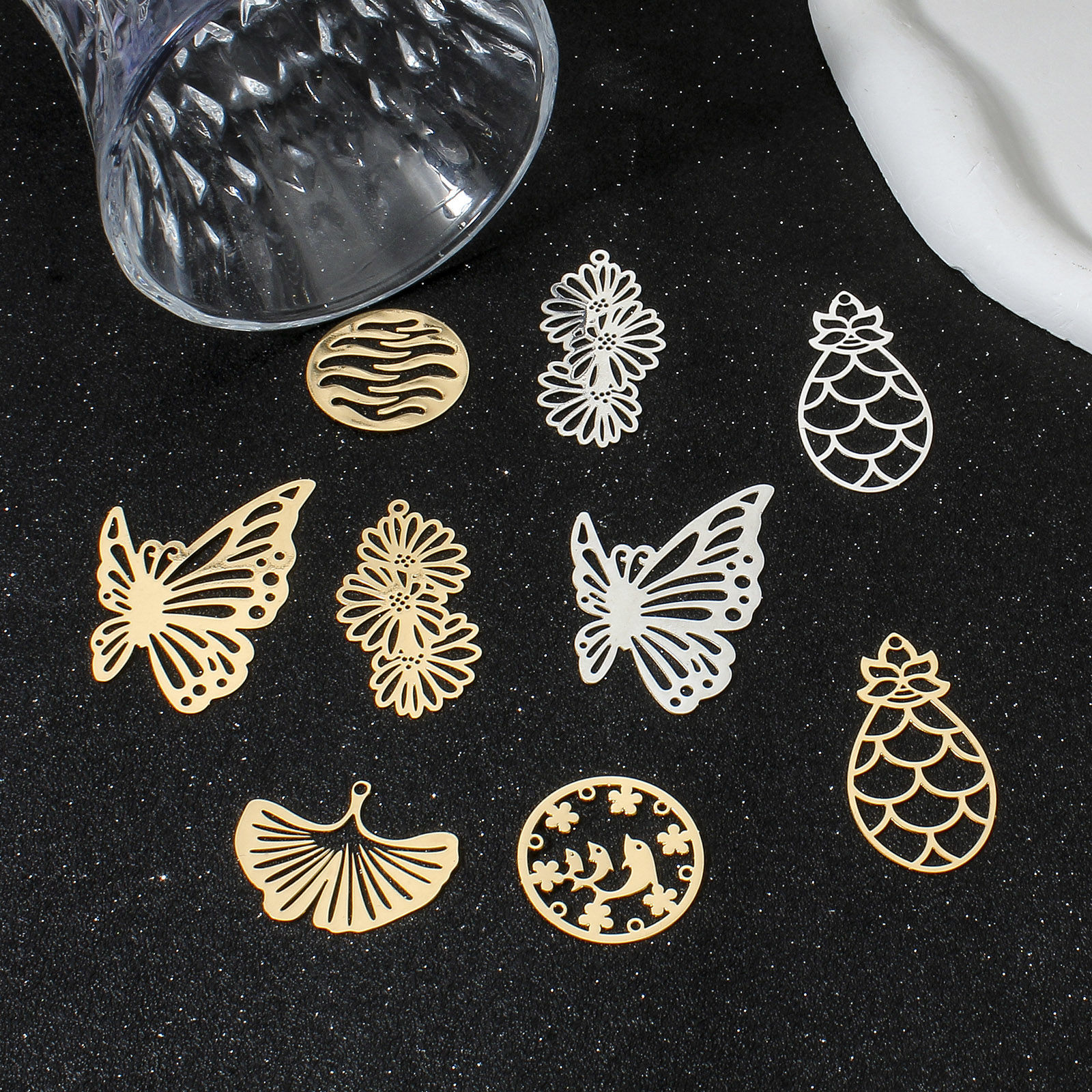 Picture of Iron Based Alloy Filigree Stamping Pendants Multicolor Hollow