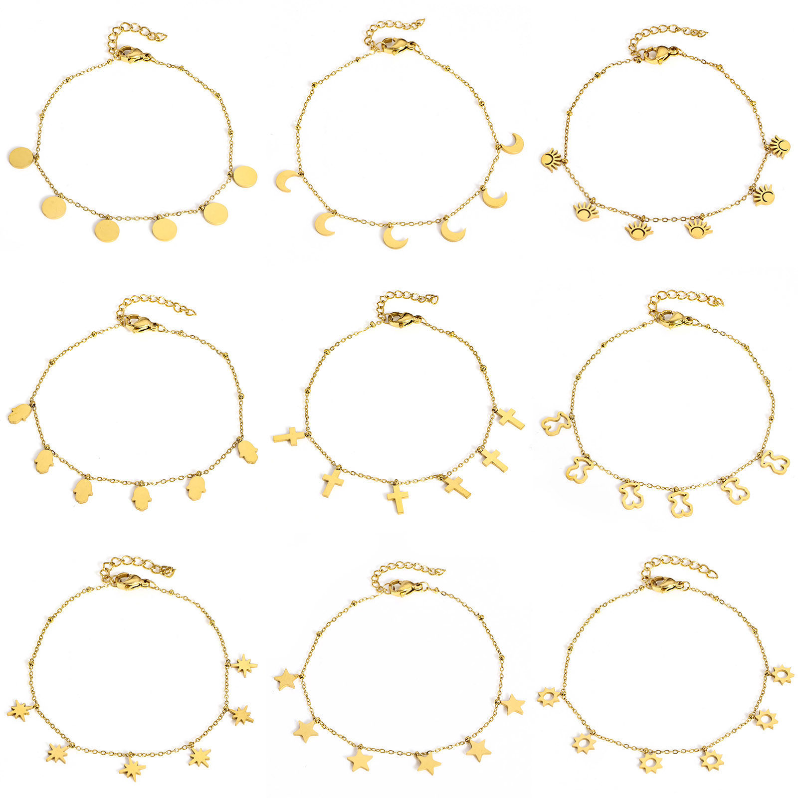 Picture of 304 Stainless Steel Link Cable Chain Bracelets Gold Plated With Lobster Claw Clasp And Extender Chain 18cm(7 1/8") long