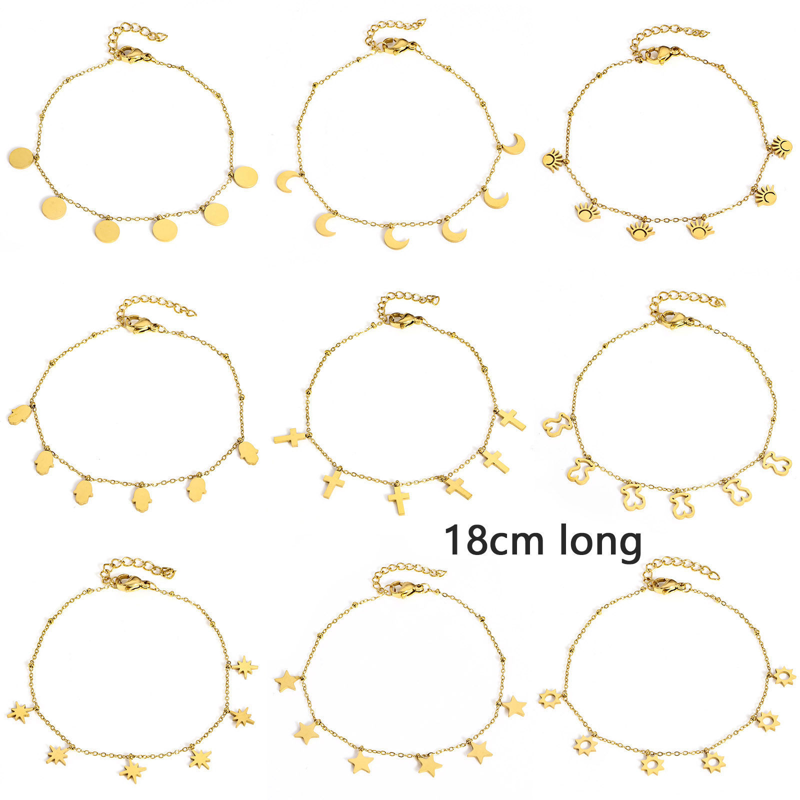 Picture of 304 Stainless Steel Link Cable Chain Bracelets Gold Plated With Lobster Claw Clasp And Extender Chain 18cm(7 1/8") long
