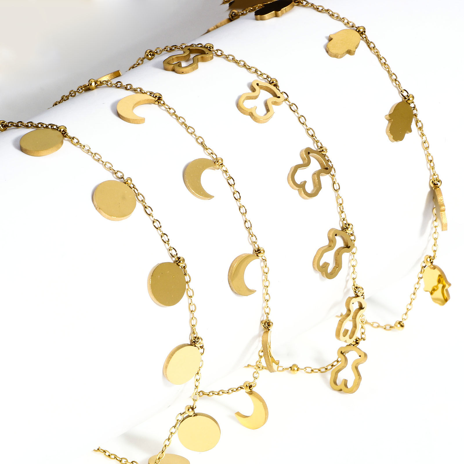 Picture of 304 Stainless Steel Link Cable Chain Bracelets Gold Plated With Lobster Claw Clasp And Extender Chain 18cm(7 1/8") long