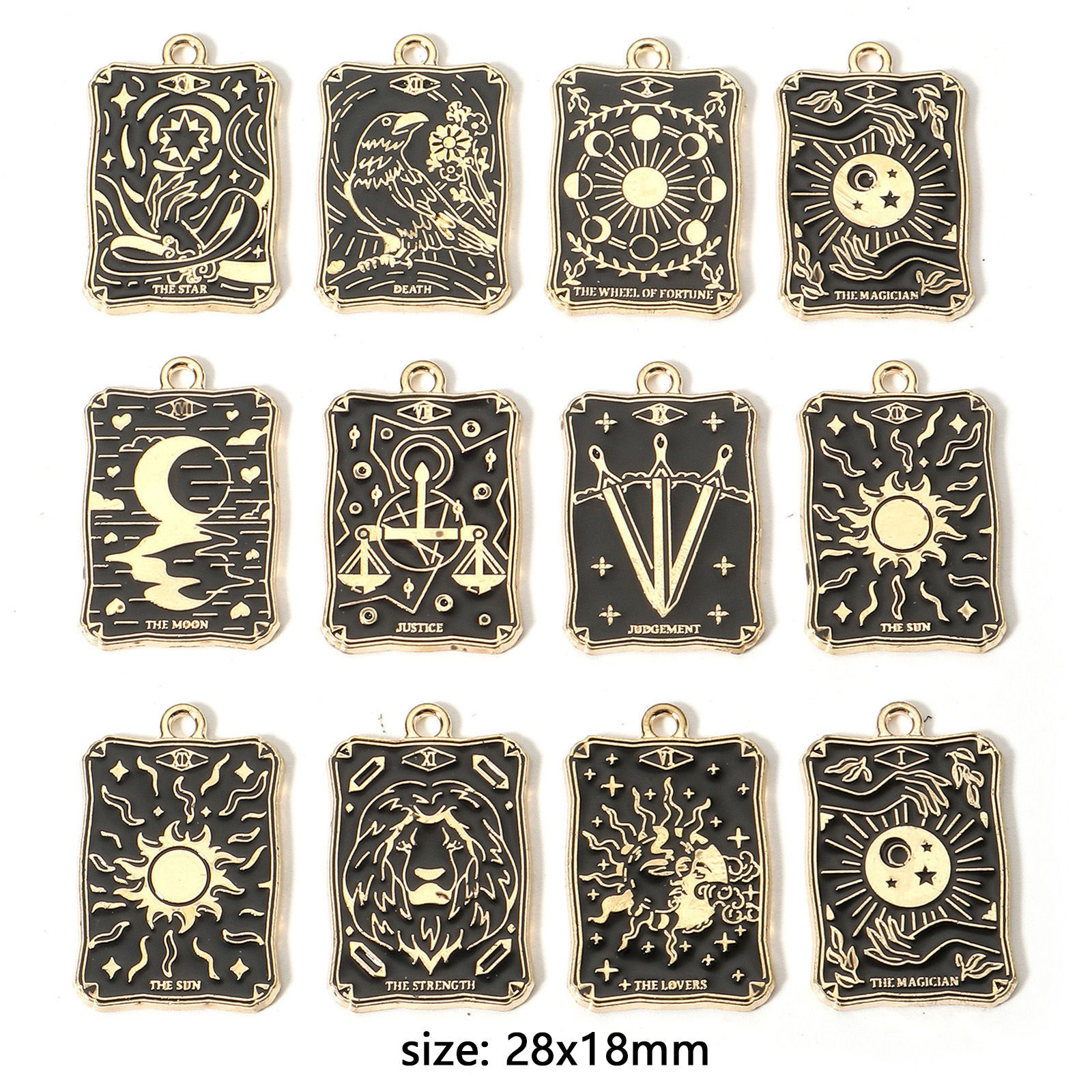 Picture of Zinc Based Alloy Tarot Charms Gold Plated Black Rectangle Enamel 28mm x 18mm