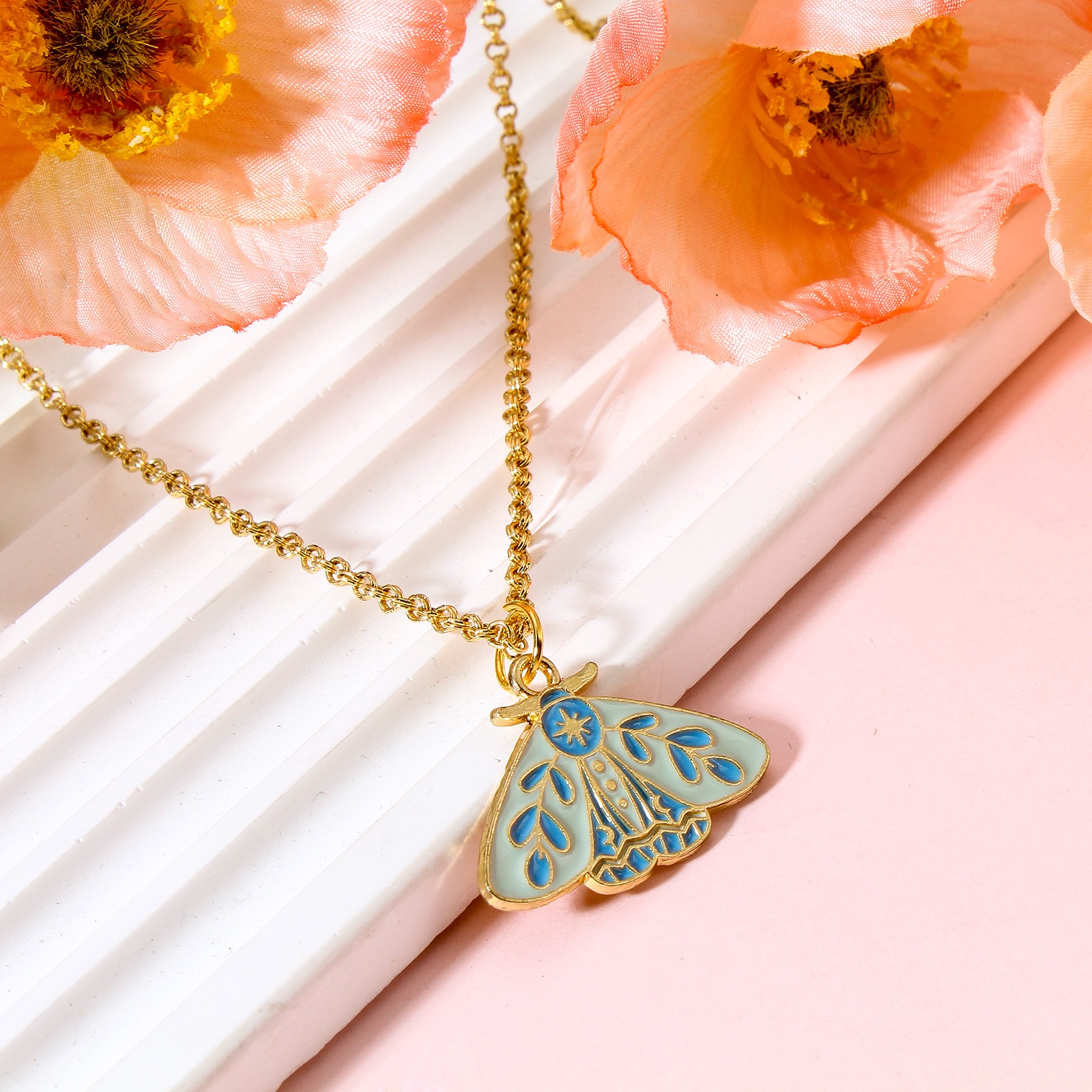 Picture of Zinc Based Alloy Insect Charms Gold Plated Multicolor Moth Sun & Moon Enamel