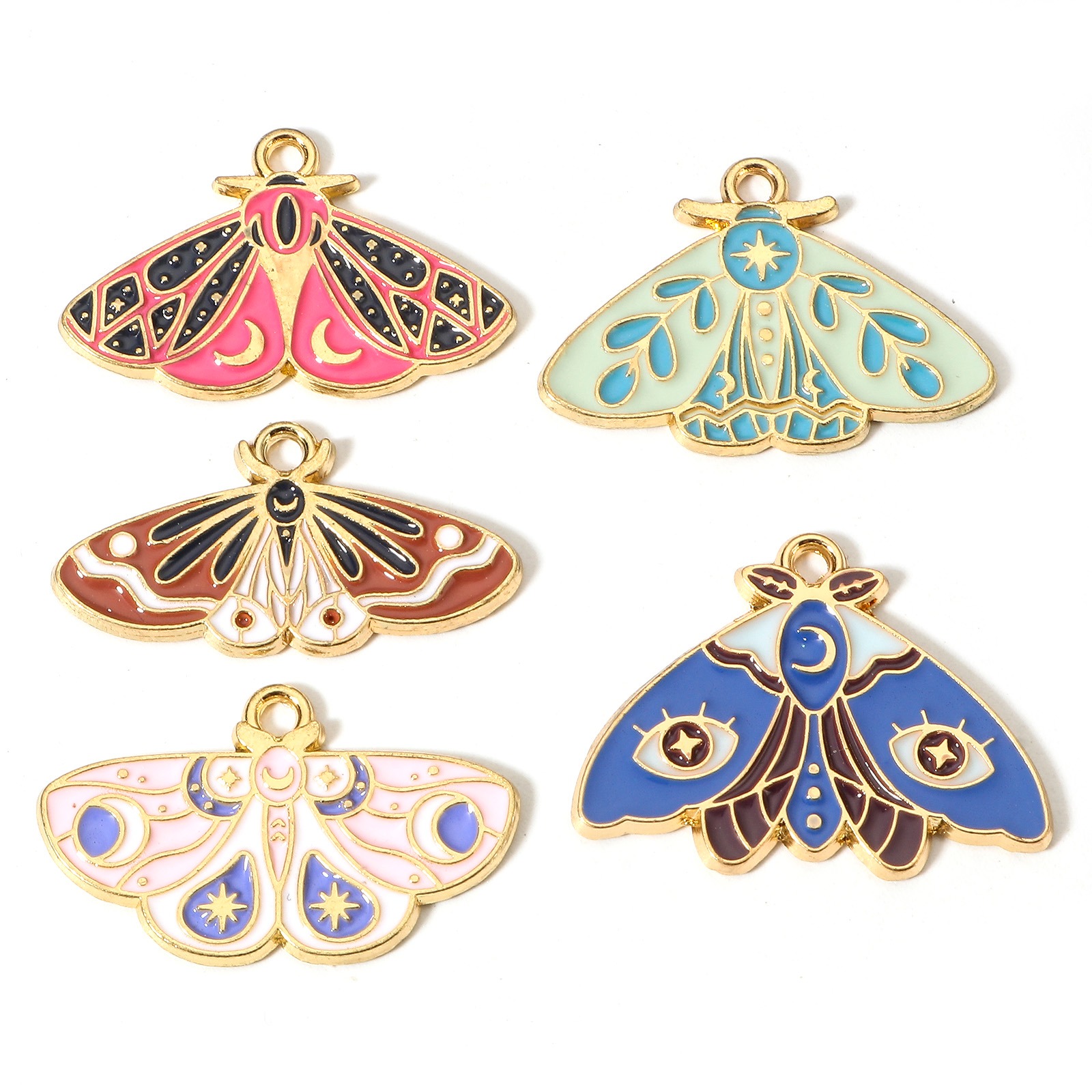 Picture of Zinc Based Alloy Insect Charms Gold Plated Multicolor Moth Sun & Moon Enamel