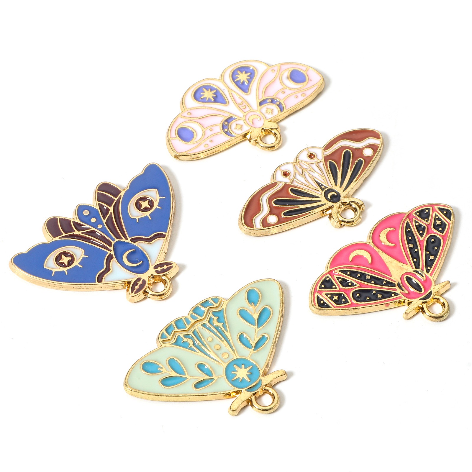 Picture of Zinc Based Alloy Insect Charms Gold Plated Multicolor Moth Sun & Moon Enamel