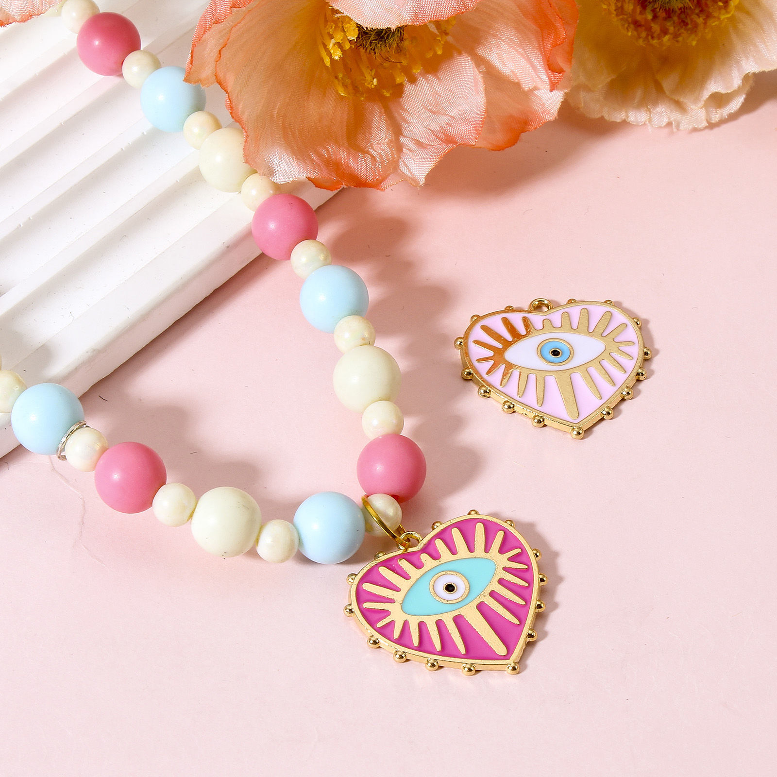 Picture of Zinc Based Alloy Religious Charms Gold Plated Multicolor Heart Evil Eye Enamel 28mm x 27mm