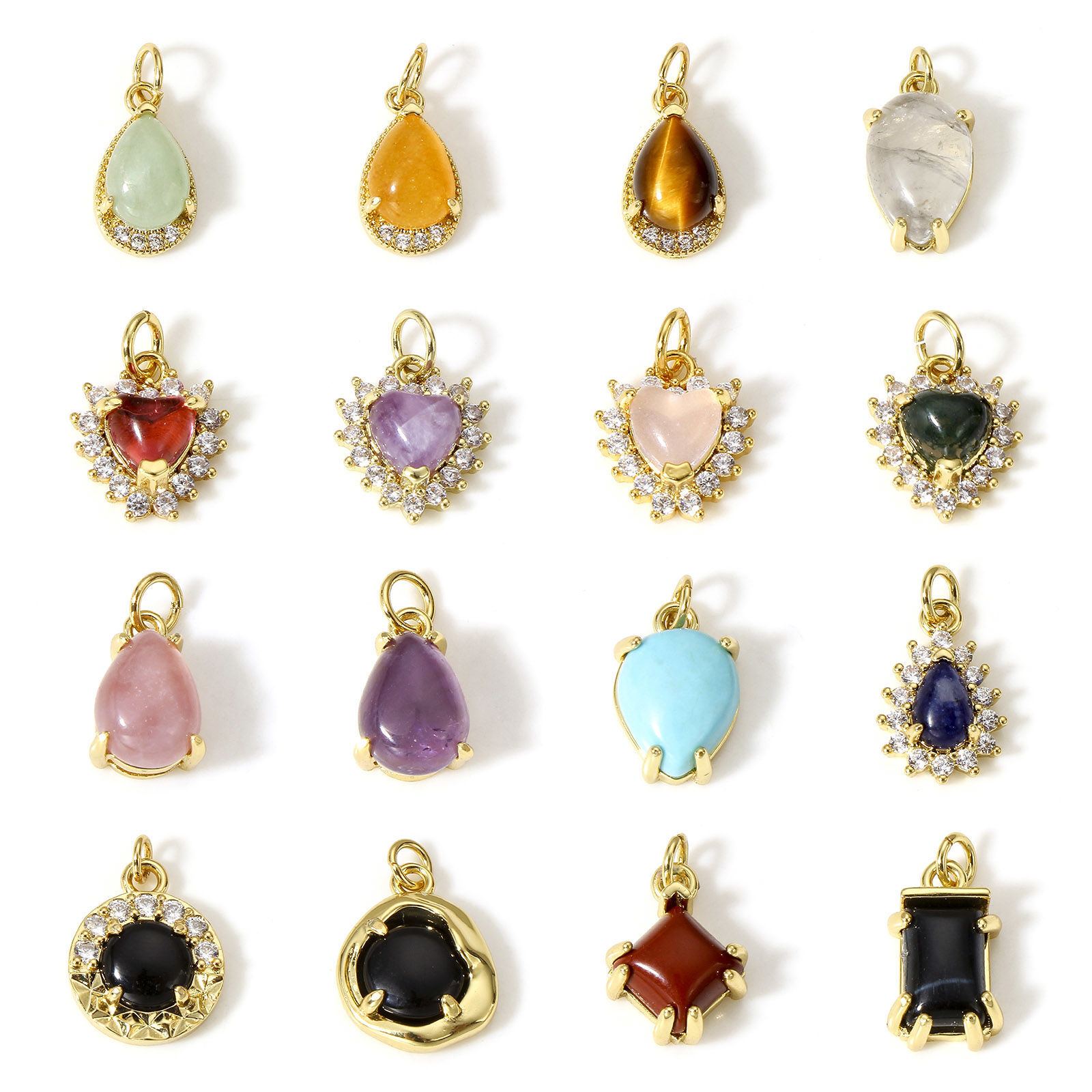 Picture of Brass Charms 18K Real Gold Plated Imitation Gemstones