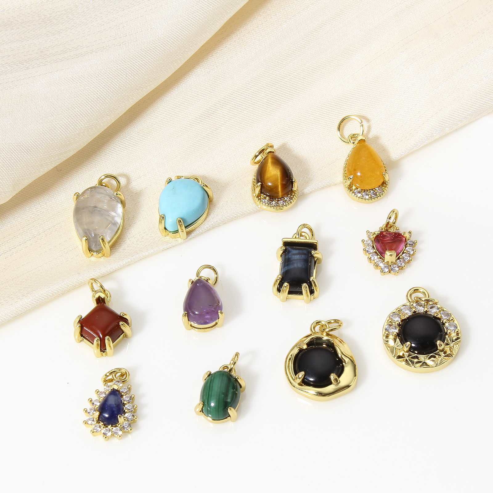 Picture of Brass Charms 18K Real Gold Plated Imitation Gemstones