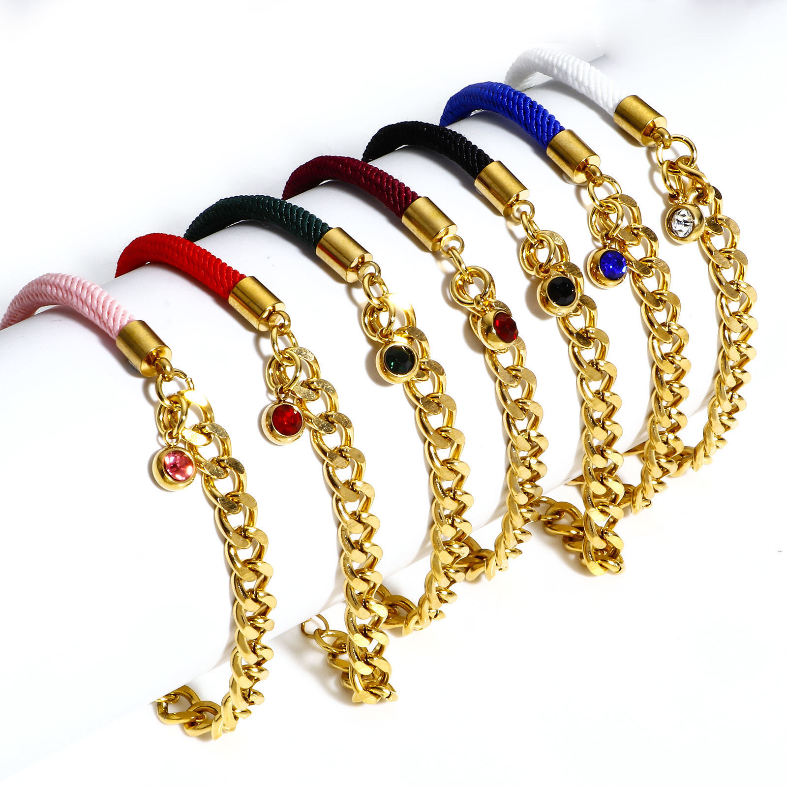 Picture of 304 Stainless Steel Splicing Pig Nose Chain Braided Bracelets Gold Plated Multicolor 17cm(6 6/8") long