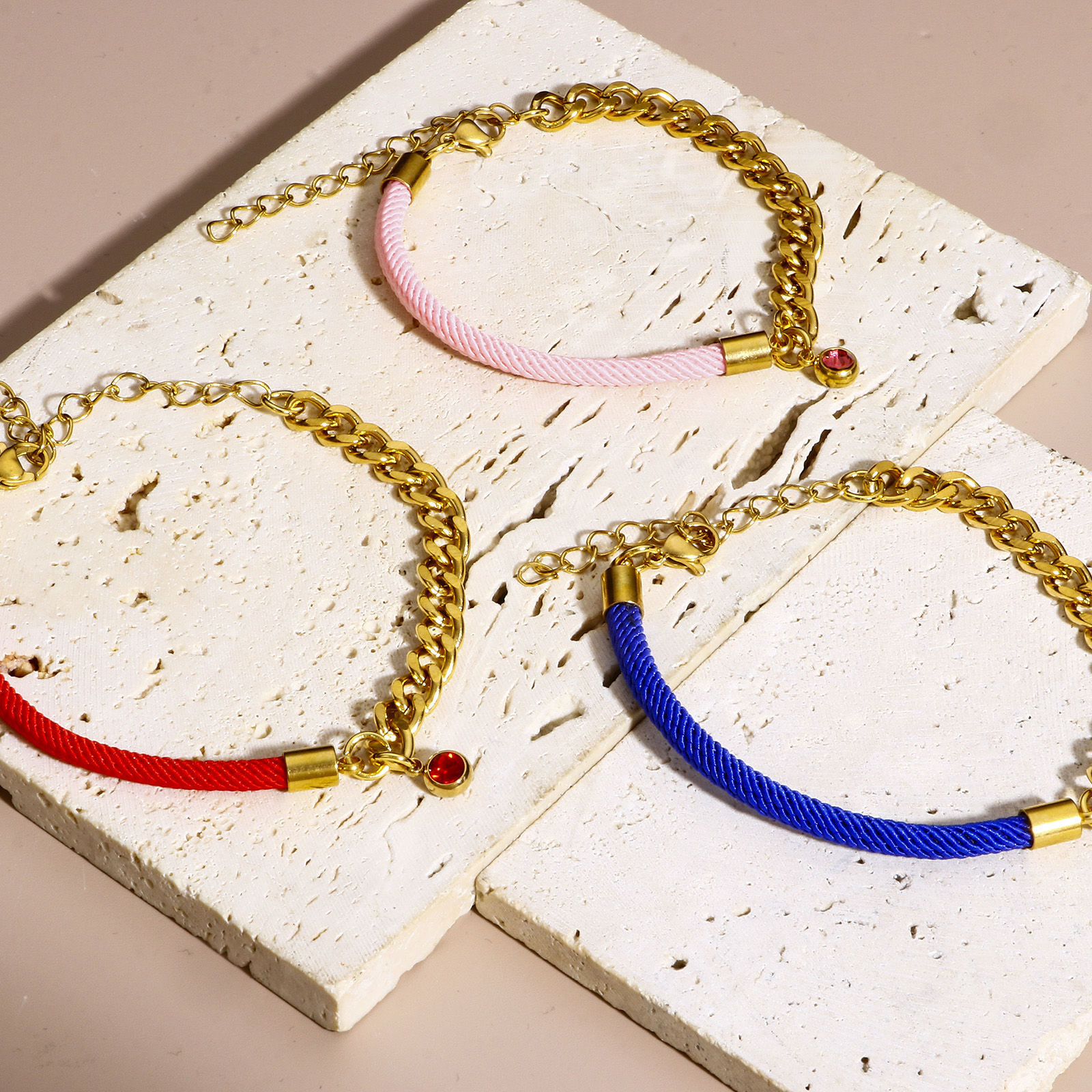 Picture of 304 Stainless Steel Splicing Pig Nose Chain Braided Bracelets Gold Plated Multicolor 17cm(6 6/8") long