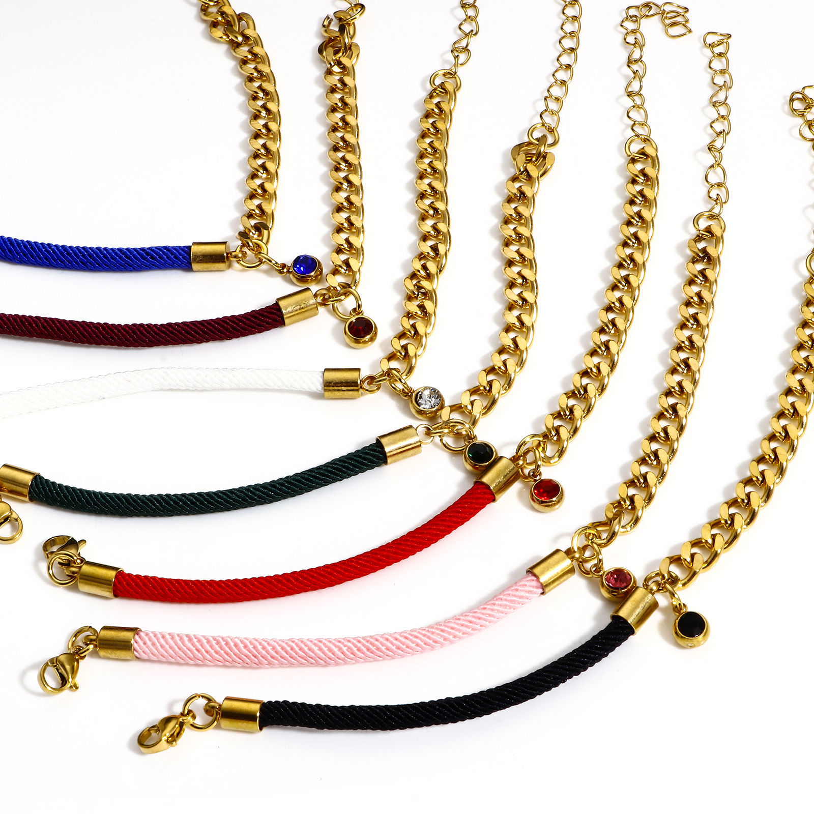Picture of 304 Stainless Steel Splicing Pig Nose Chain Braided Bracelets Gold Plated Multicolor 17cm(6 6/8") long