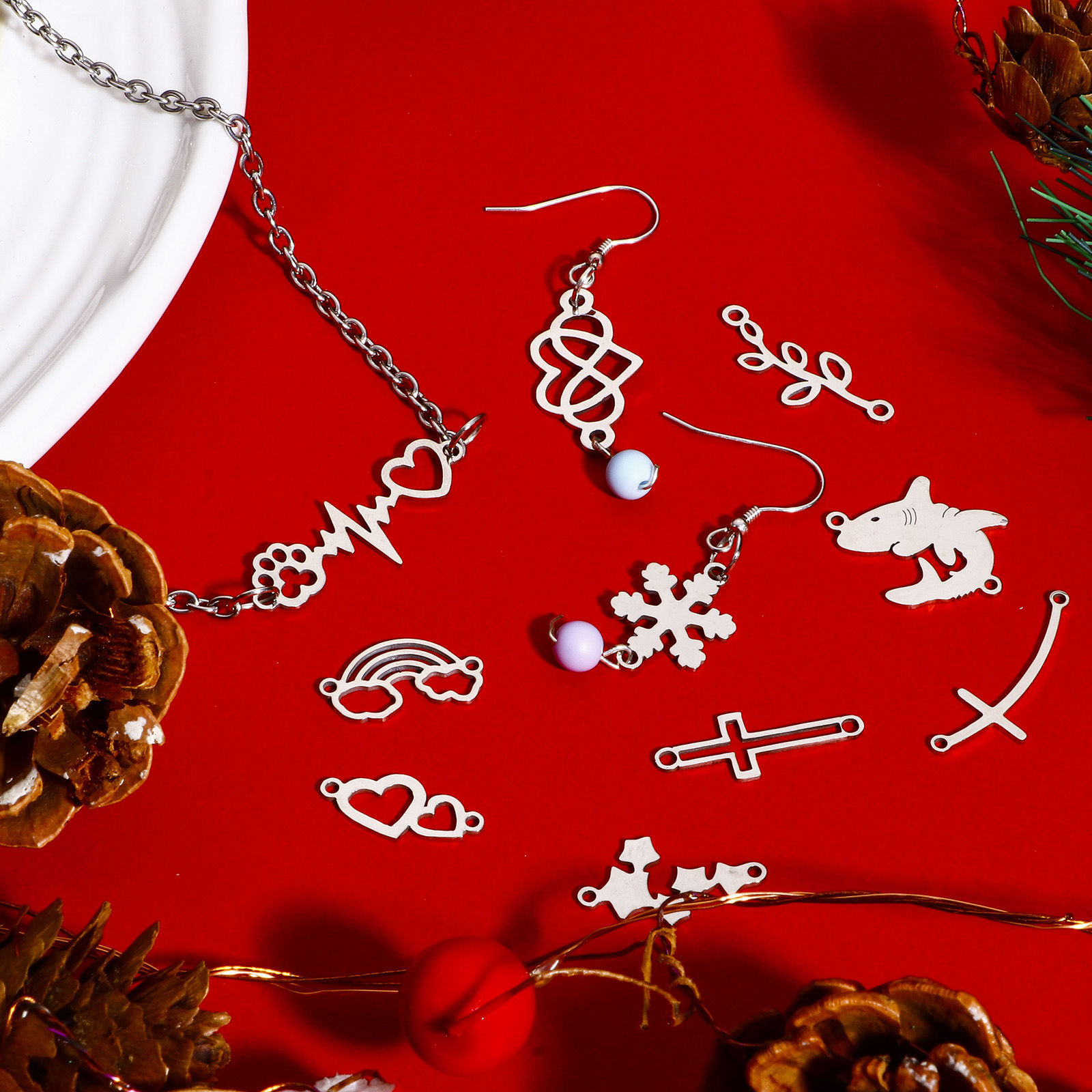 Bild von 5 Stück 304 Edelstahl Steckverbinder Charms Anhänger Silberfarbe