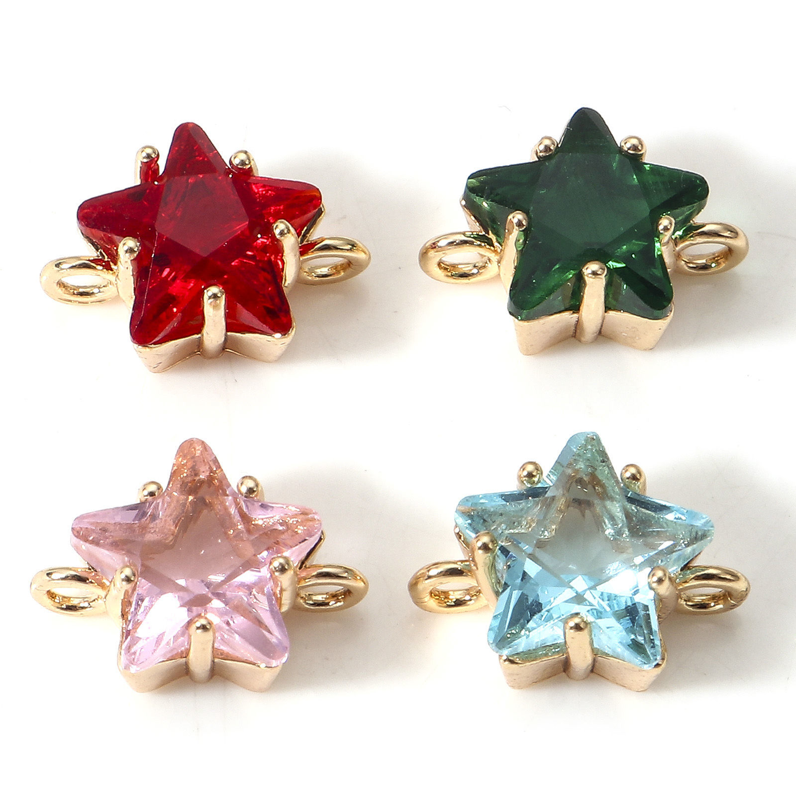 Bild von 2 Stück Messing Galaxis Steckverbinder Charms Anhänger Pentagramm Stern 18K Echtgold plattiert Bunt Mit Glas Cabochon 11mm x 8mm