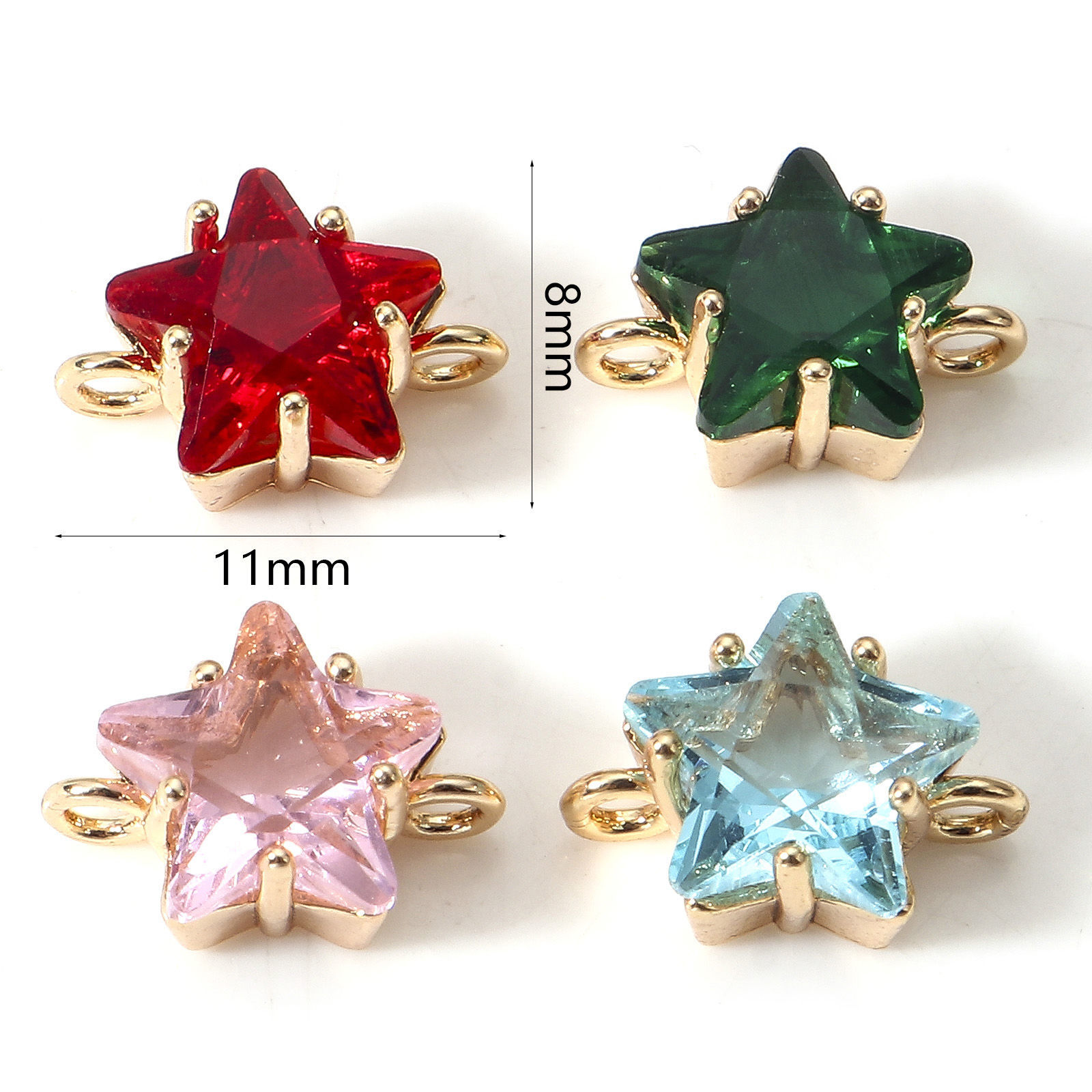 Bild von 2 Stück Messing Galaxis Steckverbinder Charms Anhänger Pentagramm Stern 18K Echtgold plattiert Bunt Mit Glas Cabochon 11mm x 8mm
