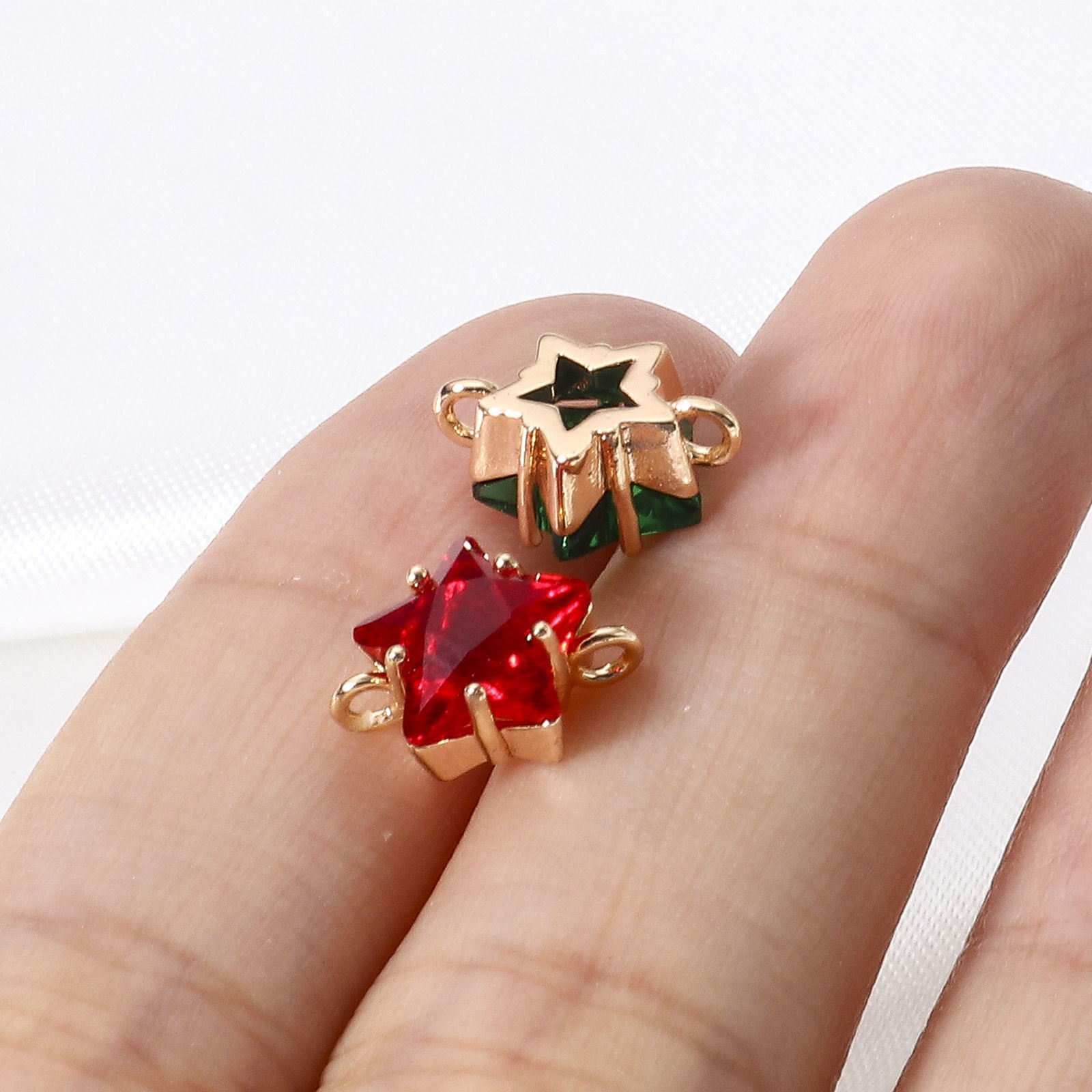 Bild von 2 Stück Messing Galaxis Steckverbinder Charms Anhänger Pentagramm Stern 18K Echtgold plattiert Bunt Mit Glas Cabochon 11mm x 8mm