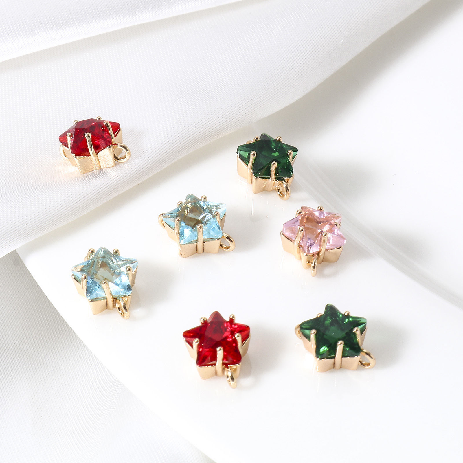 Bild von 2 Stück Messing Galaxis Steckverbinder Charms Anhänger Pentagramm Stern 18K Echtgold plattiert Bunt Mit Glas Cabochon 11mm x 8mm