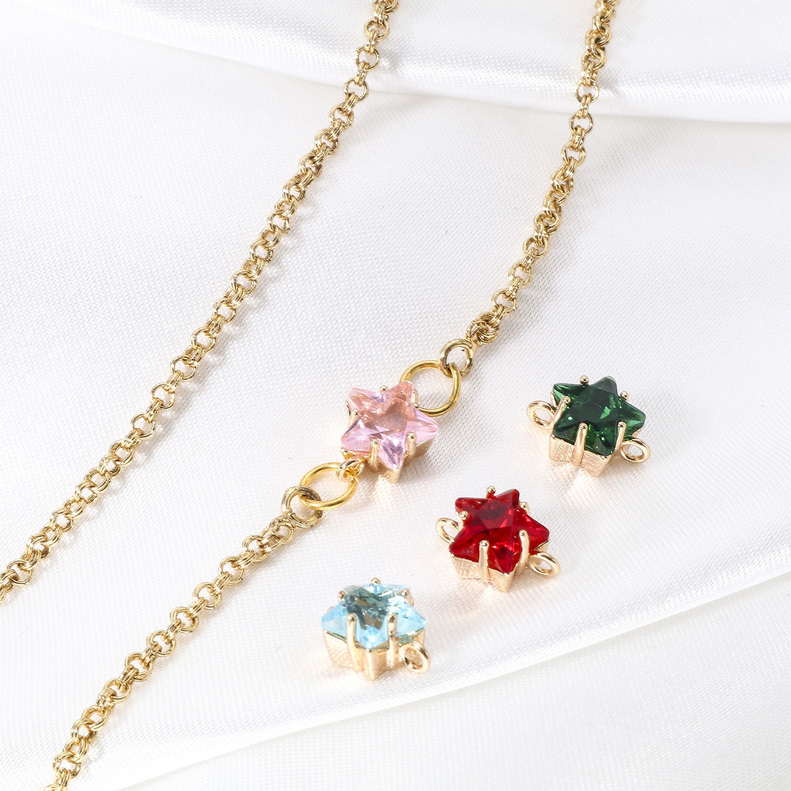 Bild von 2 Stück Messing Galaxis Steckverbinder Charms Anhänger Pentagramm Stern 18K Echtgold plattiert Bunt Mit Glas Cabochon 11mm x 8mm