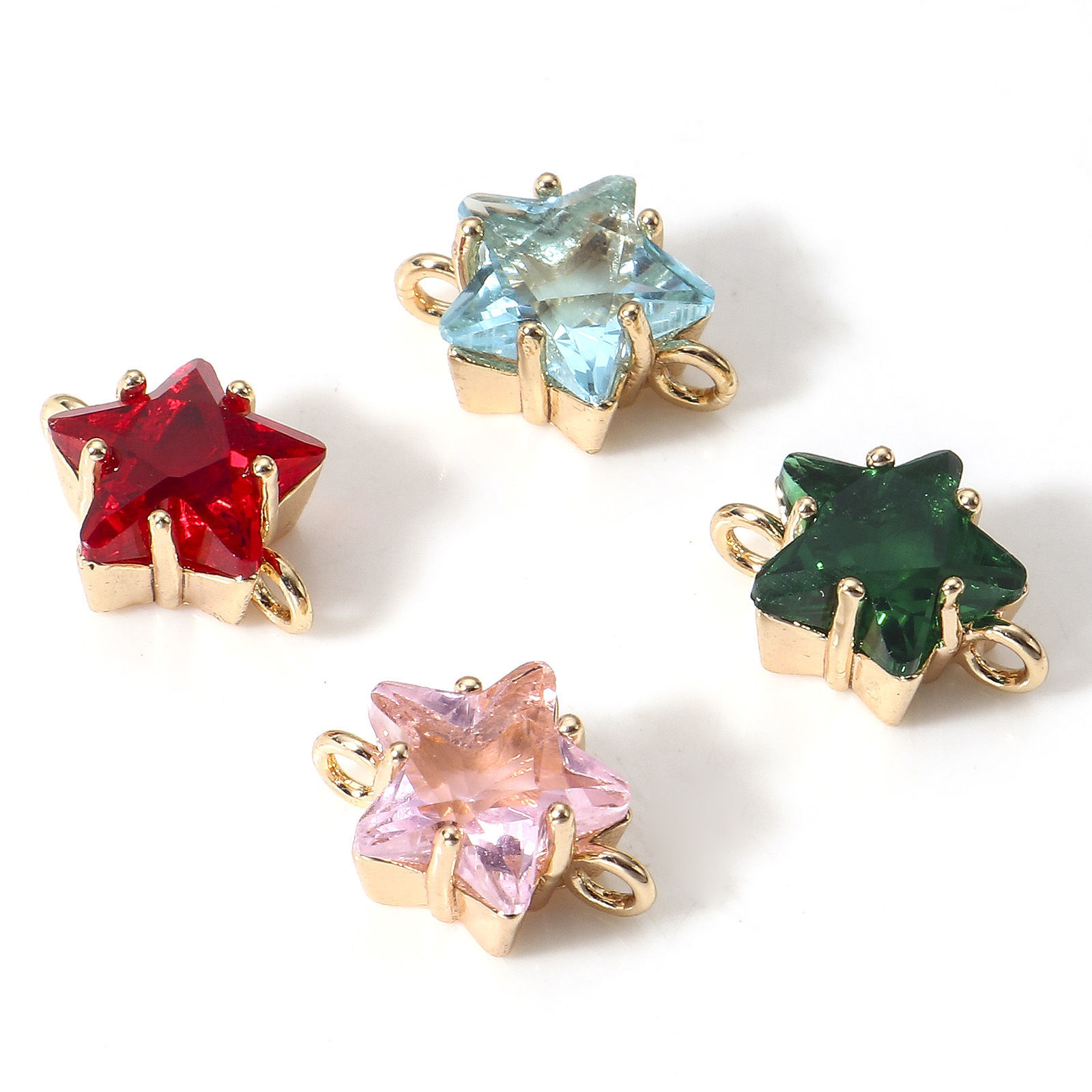 Bild von 2 Stück Messing Galaxis Steckverbinder Charms Anhänger Pentagramm Stern 18K Echtgold plattiert Bunt Mit Glas Cabochon 11mm x 8mm