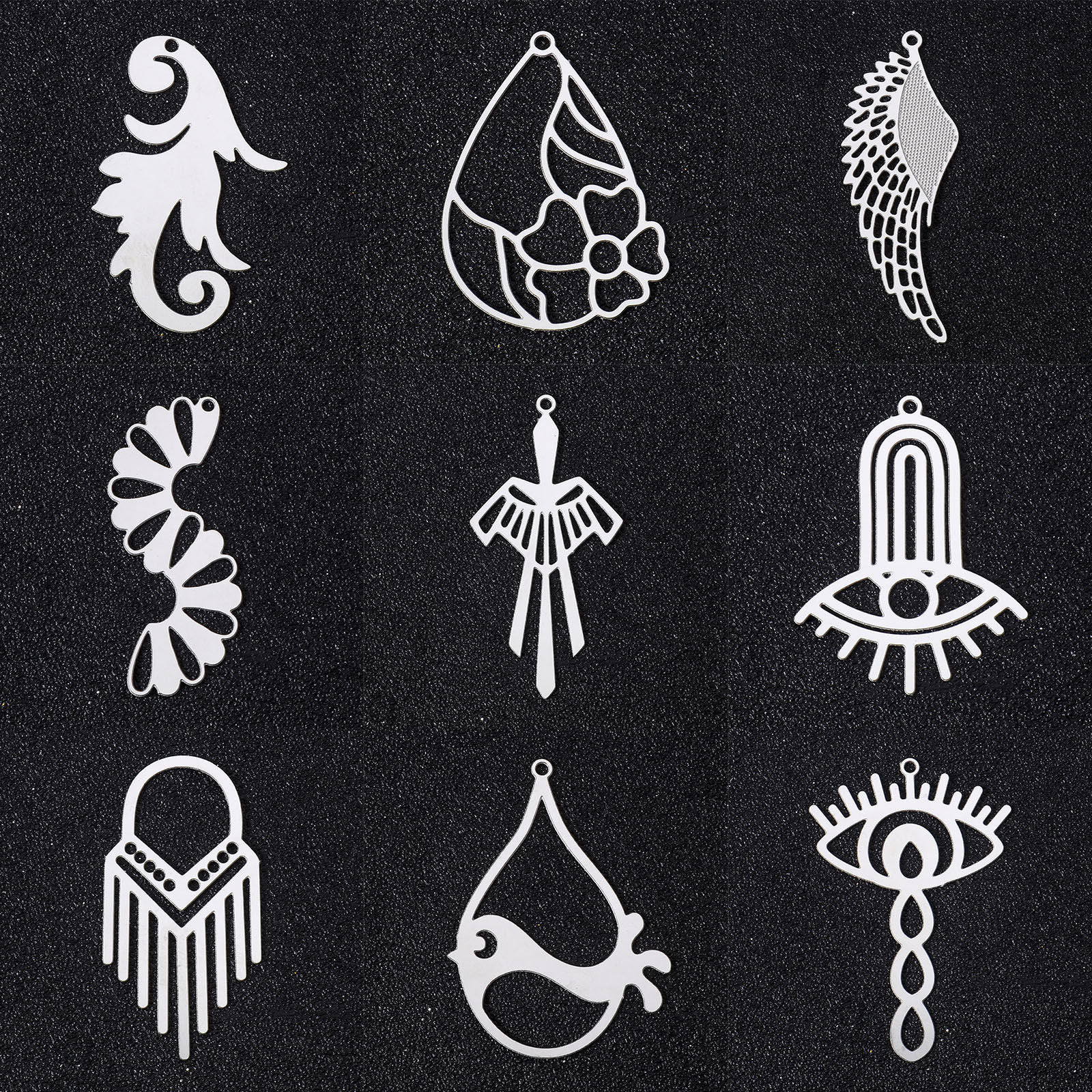 Picture of 304 Stainless Steel Filigree Stamping Pendants Silver Tone Hollow