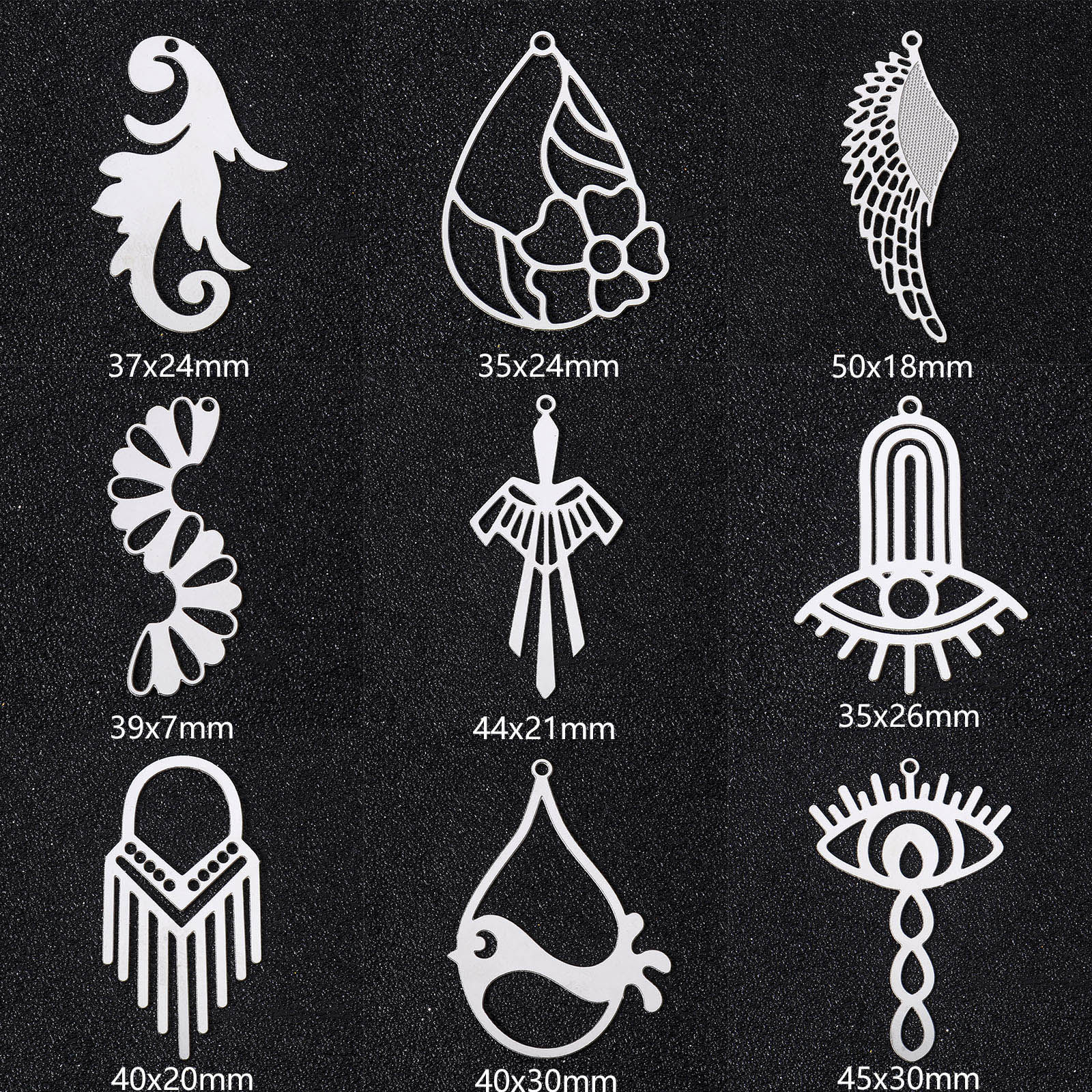 Picture of 304 Stainless Steel Filigree Stamping Pendants Silver Tone Hollow