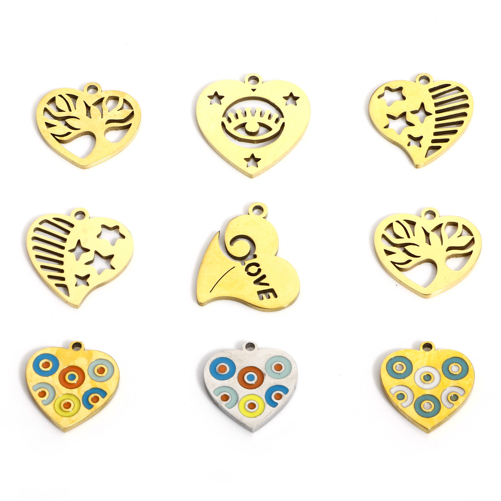 Picture of 316L Stainless Steel Valentine's Day Charms Heart Pentagram Star Hollow