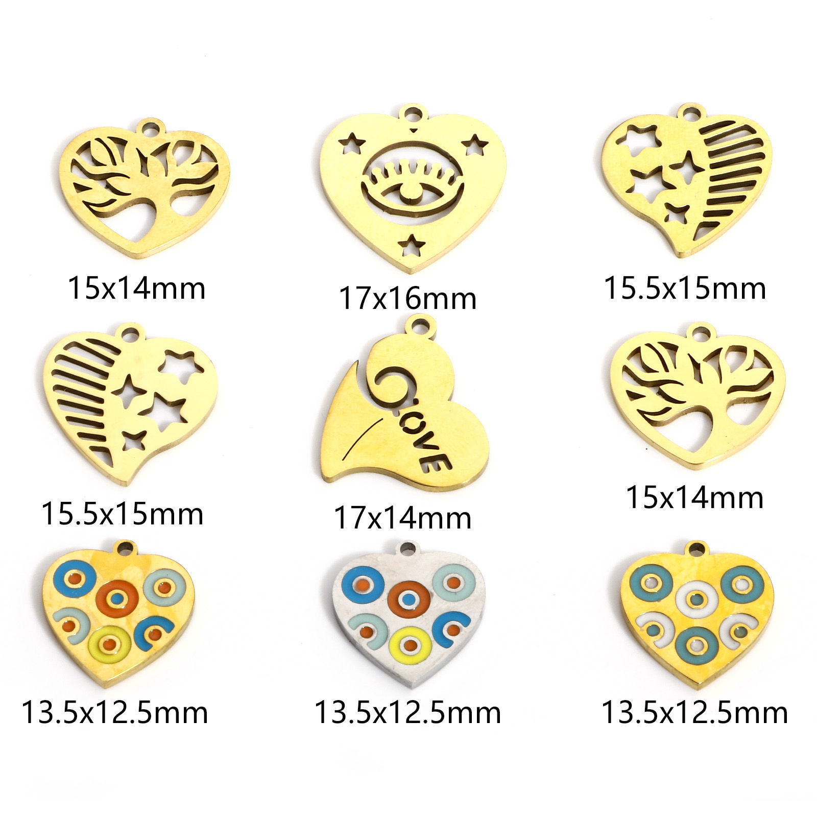 Picture of 316L Stainless Steel Valentine's Day Charms Heart Pentagram Star Hollow