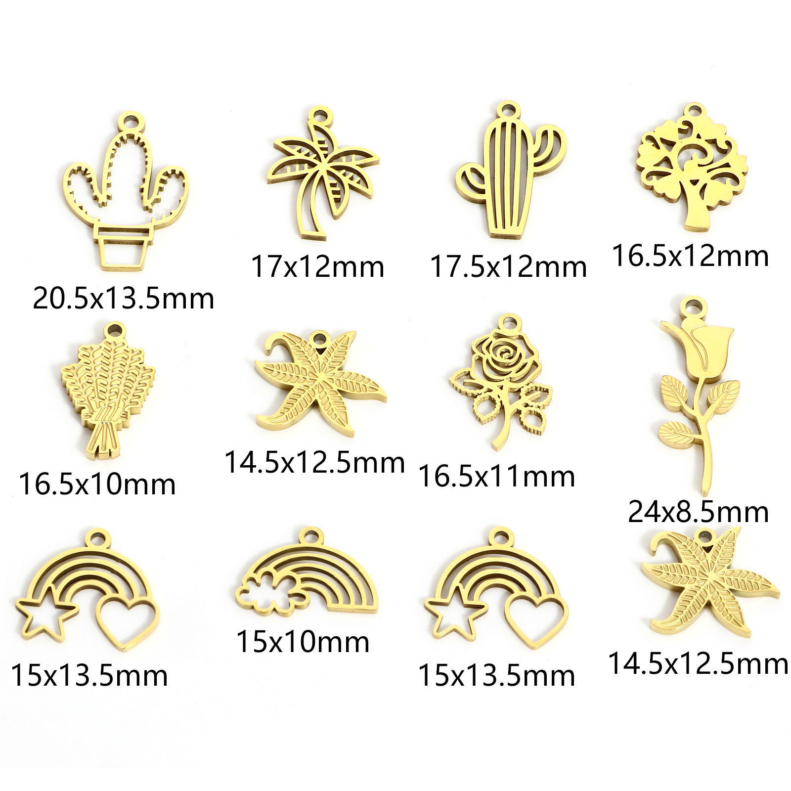 Picture of 316L Stainless Steel Pastoral Style Charms 18K Real Gold Plated Cactus Hollow