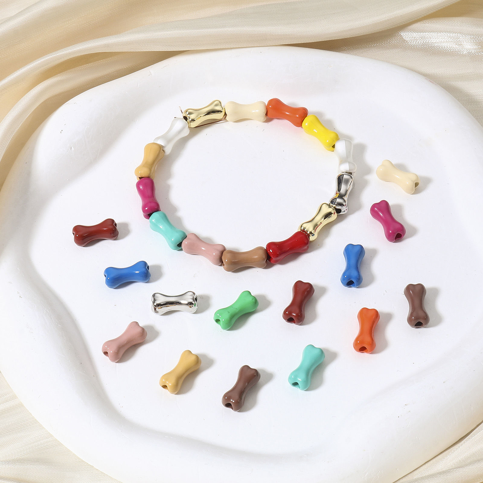 Изображение 10 ШТ Цинковый Сплав Мемориалдомашних любимецов Бисер для изготовления ювелирных украшений "Сделай сам Разноцветный Кость С Краской Около 15мм x 7мм, Отверстие:примерно 2.5мм