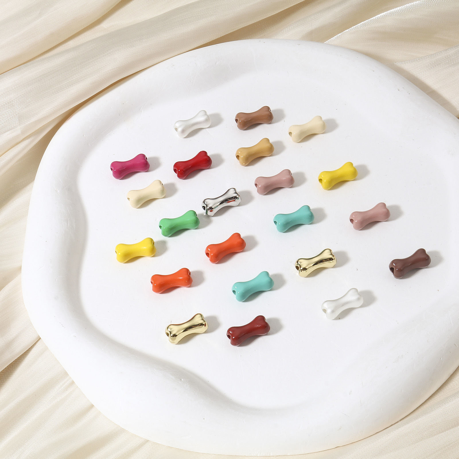 Изображение 10 ШТ Цинковый Сплав Мемориалдомашних любимецов Бисер для изготовления ювелирных украшений "Сделай сам Разноцветный Кость С Краской Около 15мм x 7мм, Отверстие:примерно 2.5мм