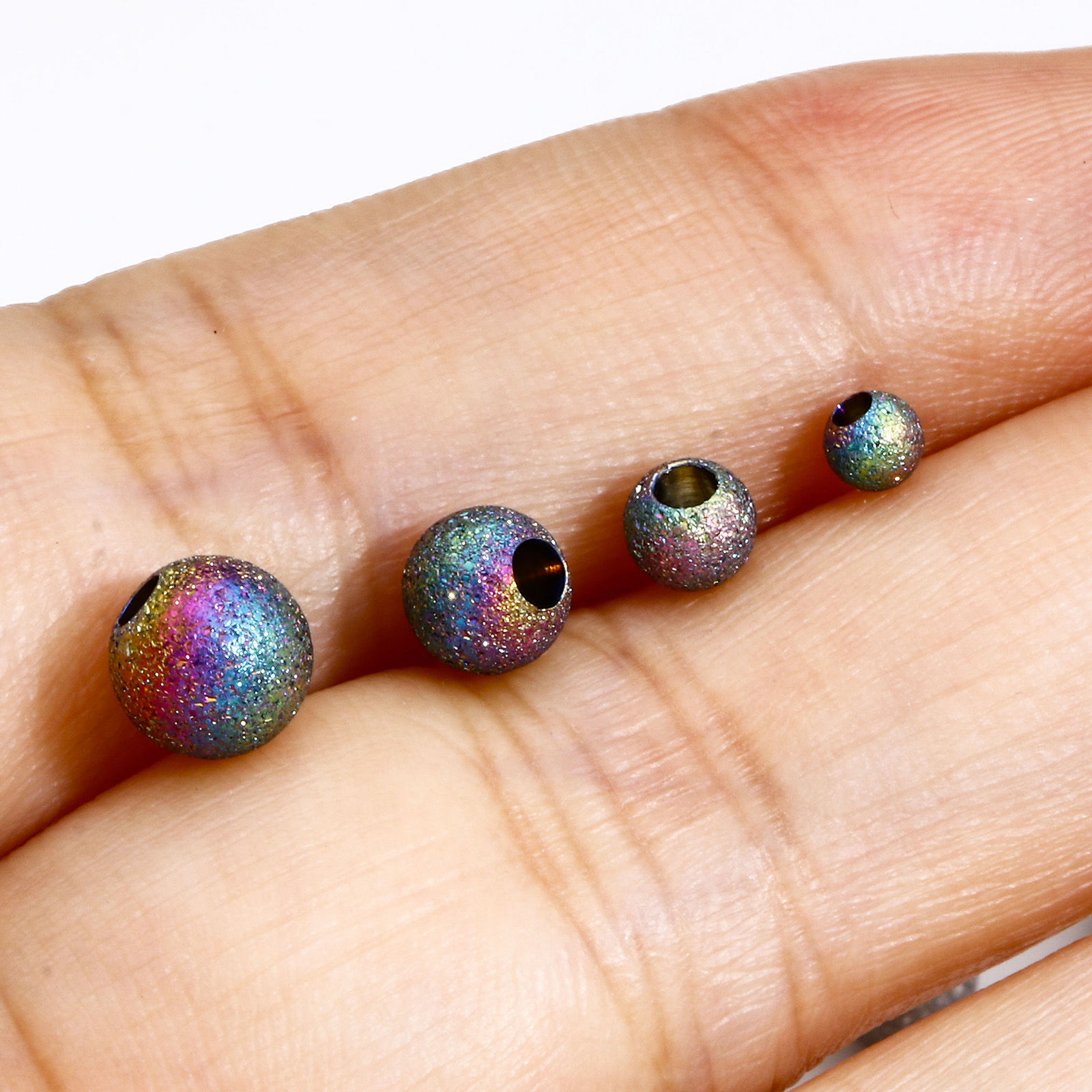 Bild von 5 Stück 304 Edelstahl Perlen für die DIY-Schmuckherstellung (Halbgebohrt) Rund Sternenstaub