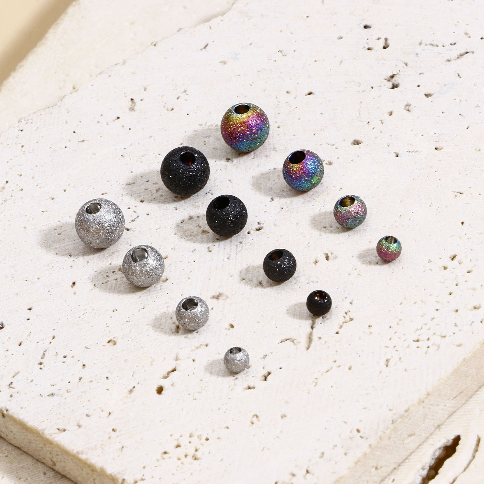 Bild von 5 Stück 304 Edelstahl Perlen für die DIY-Schmuckherstellung (Halbgebohrt) Rund Sternenstaub