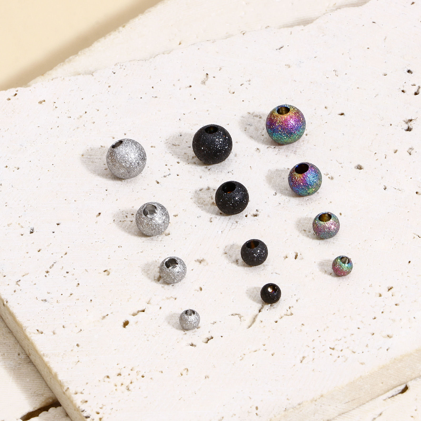 Bild von 5 Stück 304 Edelstahl Perlen für die DIY-Schmuckherstellung (Halbgebohrt) Rund Sternenstaub