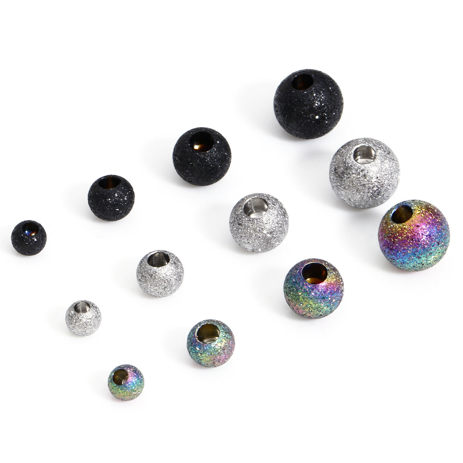 Bild von 5 Stück 304 Edelstahl Perlen für die DIY-Schmuckherstellung (Halbgebohrt) Rund Sternenstaub