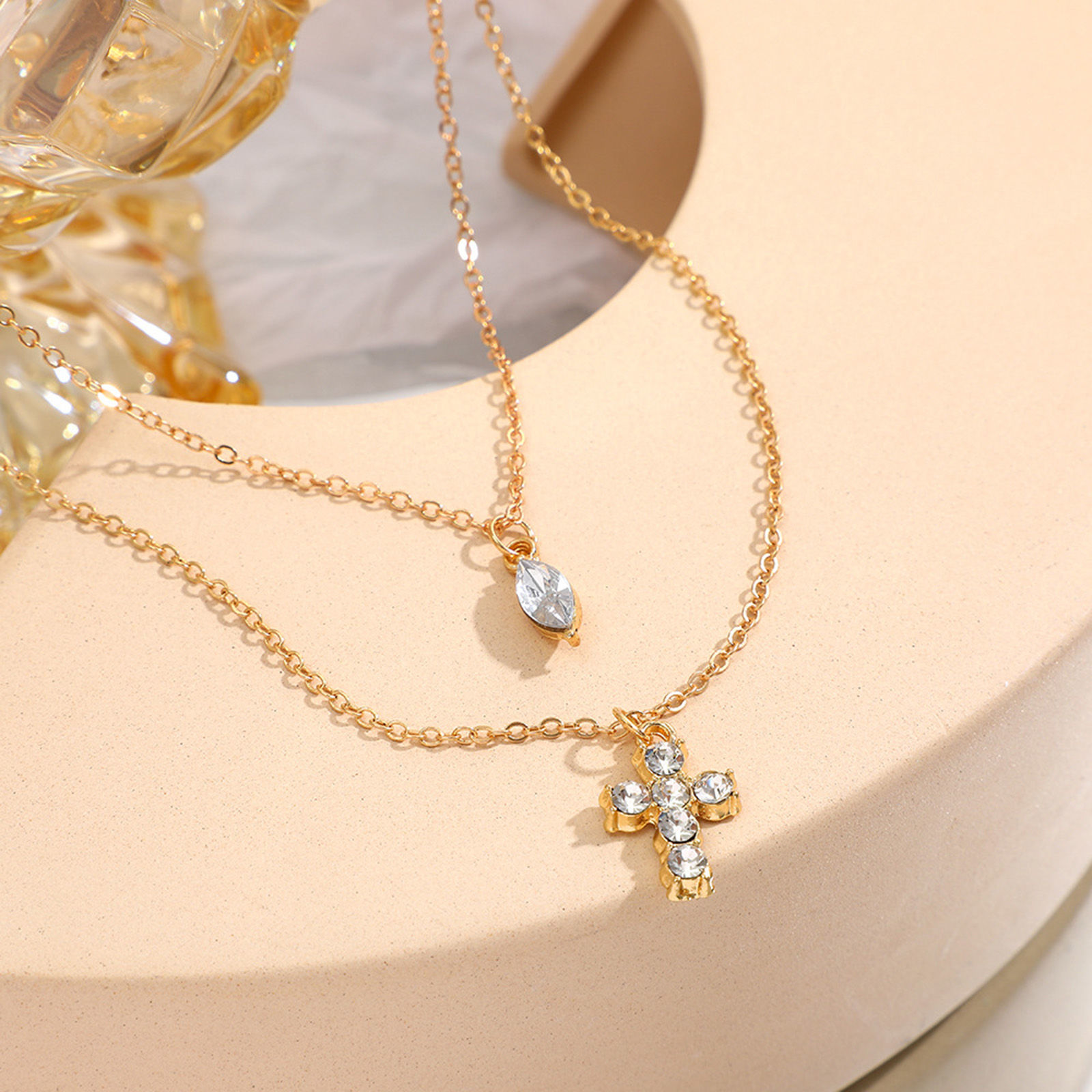 Picture of Ins Style Multilayer Layered Necklace Multicolor Cross Drop Clear Rhinestone