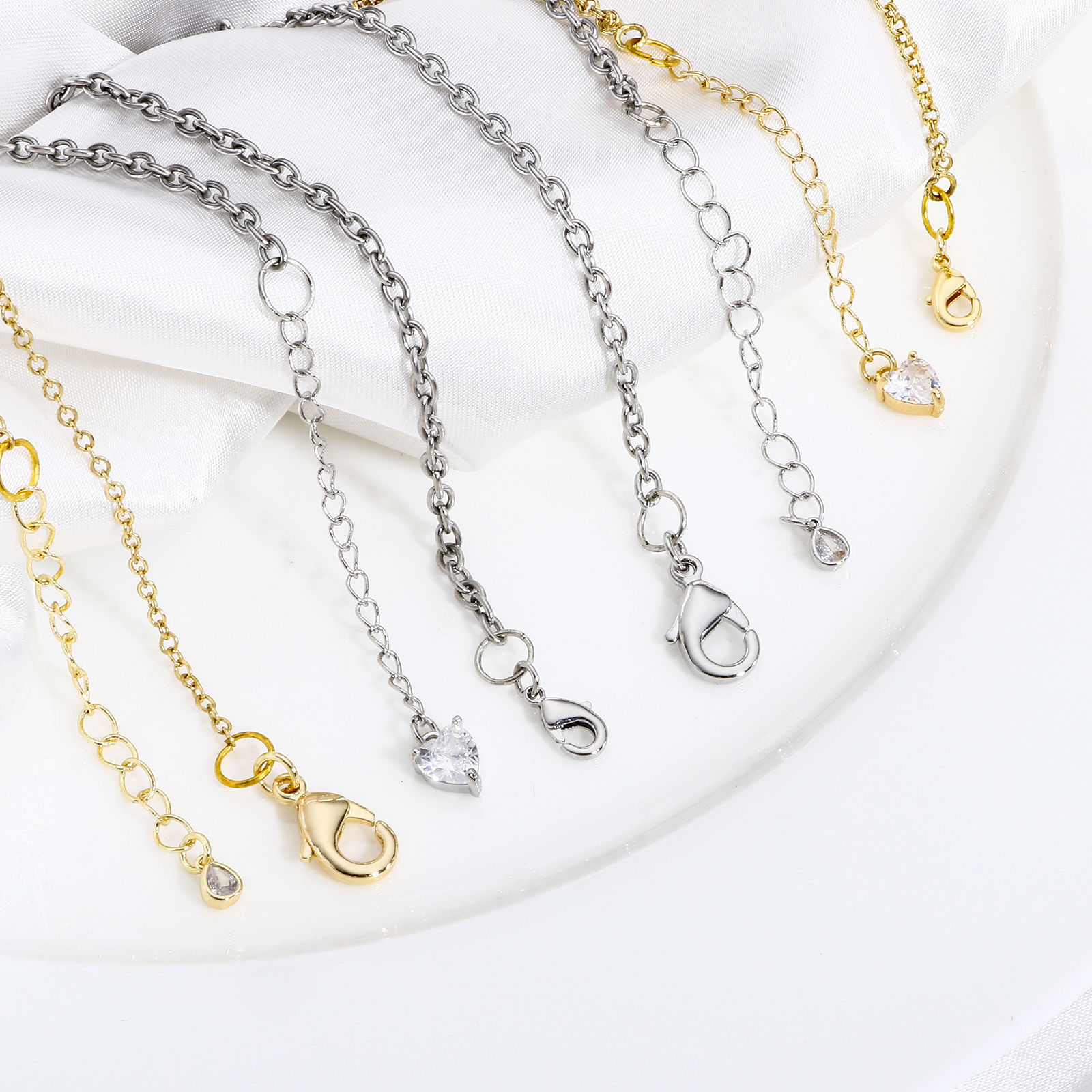 Immagine di 2 Seri Ottone Estensione Catene Vero Oro Placcato Trasparente Cubic Zirconiae 5.5cm