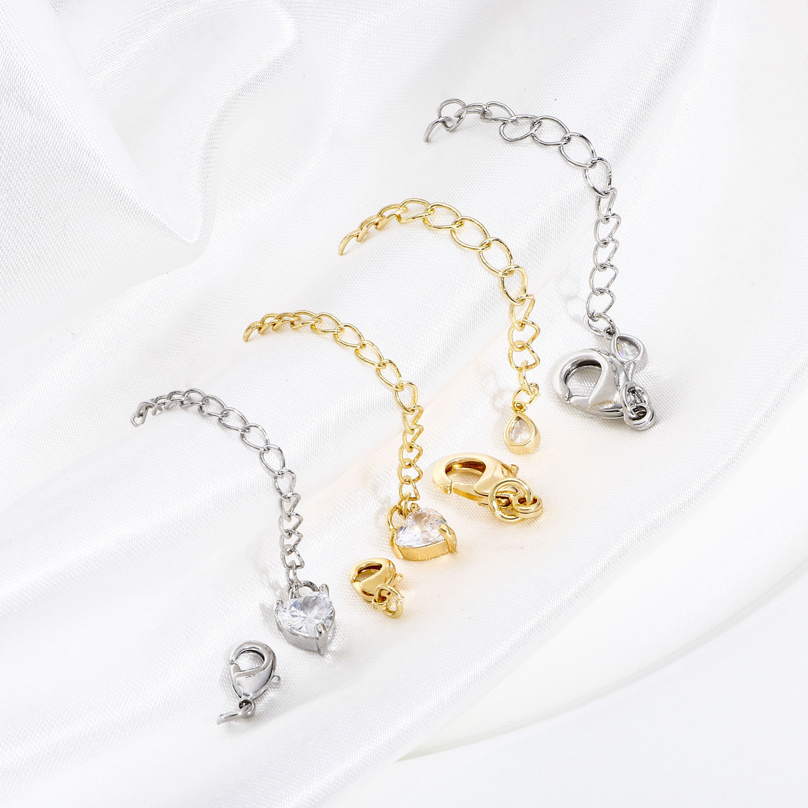 Immagine di 2 Seri Ottone Estensione Catene Vero Oro Placcato Trasparente Cubic Zirconiae 5.5cm