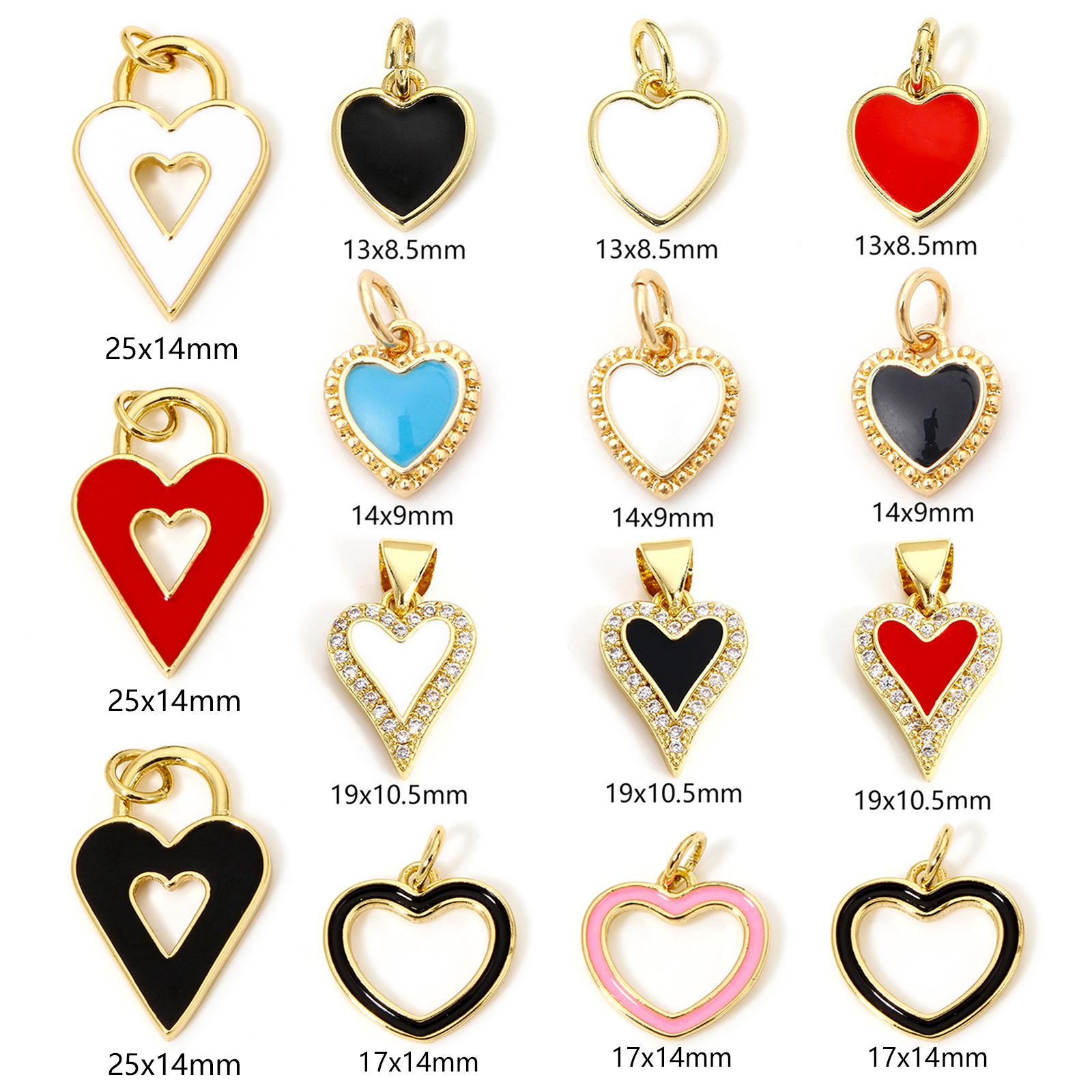 Immagine di 1 Pz Ottone San Valentino Ciondoli Pendenti Cuore 18K Vero Oro Placcato Multicolore Smalto Trasparente Cubic Zirconiae 19mm x 10.5mm