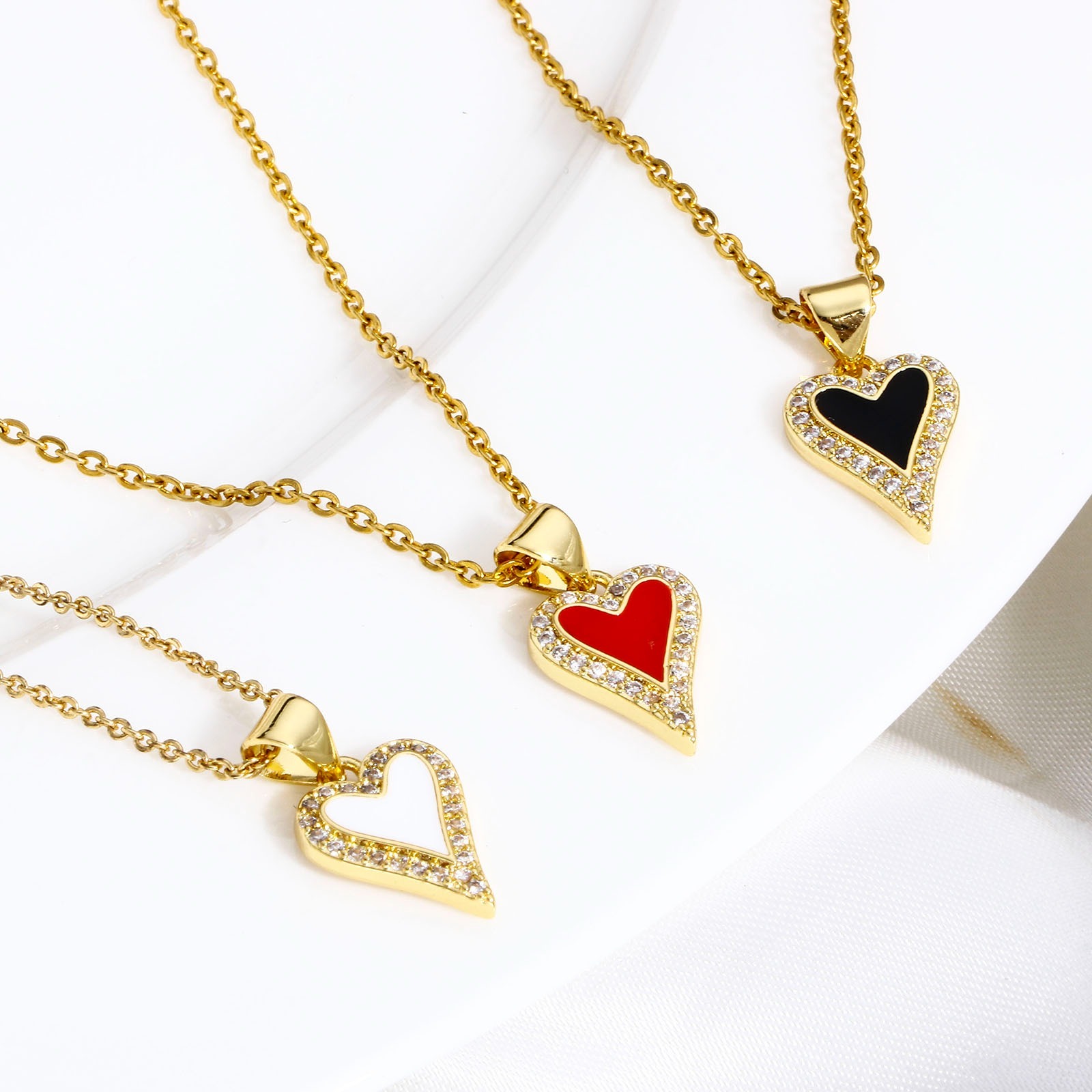 Immagine di 1 Pz Ottone San Valentino Ciondoli Pendenti Cuore 18K Vero Oro Placcato Multicolore Smalto Trasparente Cubic Zirconiae 19mm x 10.5mm