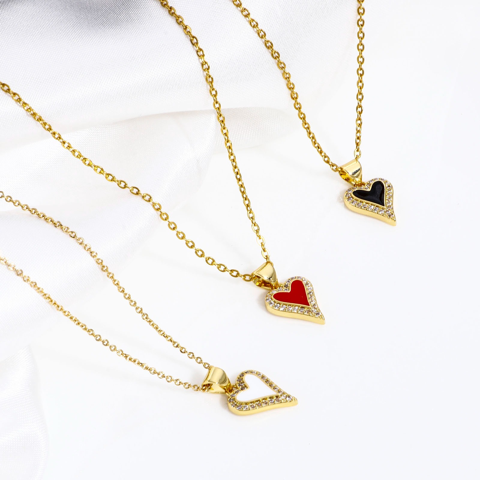 Immagine di 1 Pz Ottone San Valentino Ciondoli Pendenti Cuore 18K Vero Oro Placcato Multicolore Smalto Trasparente Cubic Zirconiae 19mm x 10.5mm