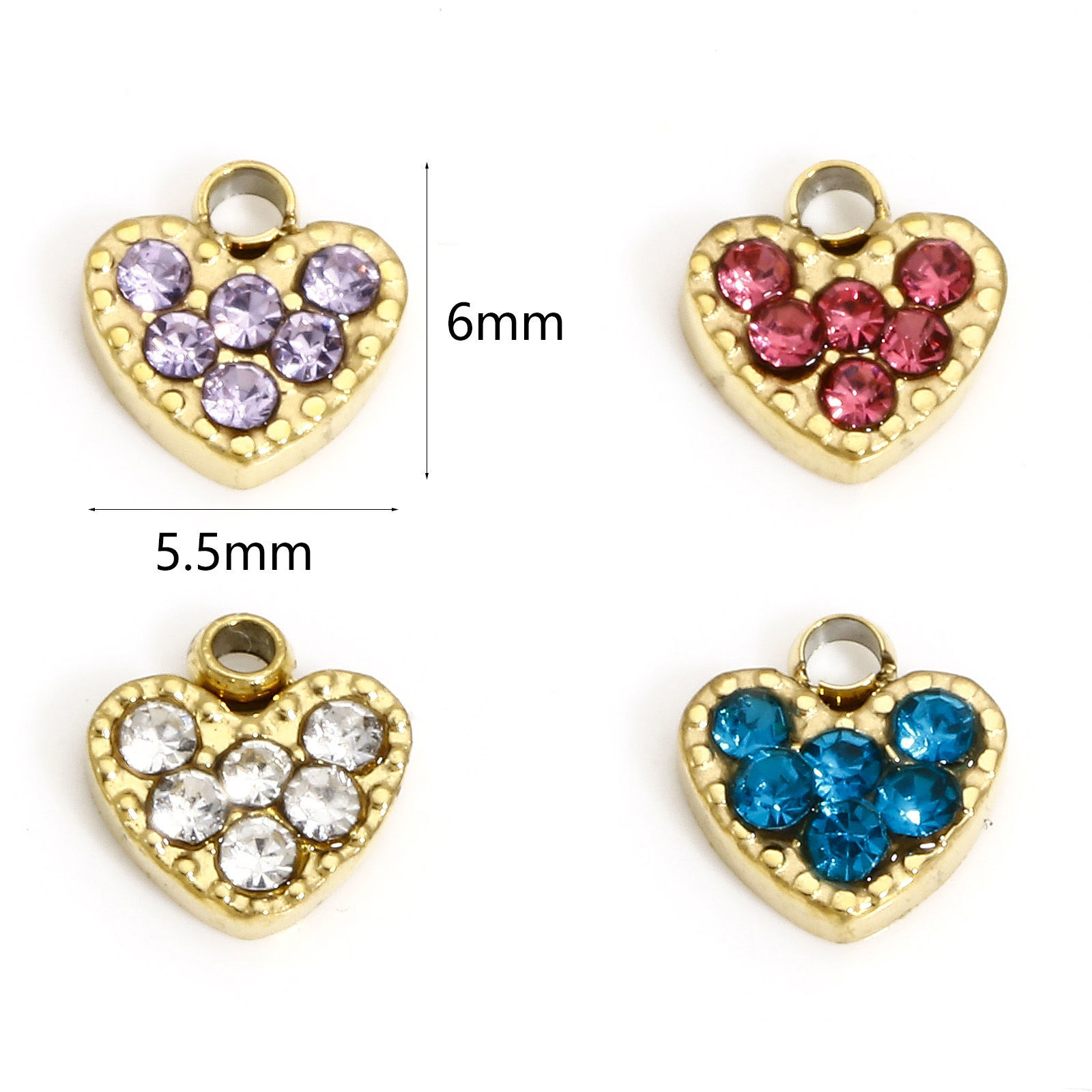 Picture of 316L Stainless Steel Birthstone Charms 18K Real Gold Plated Heart Multicolor Rhinestone