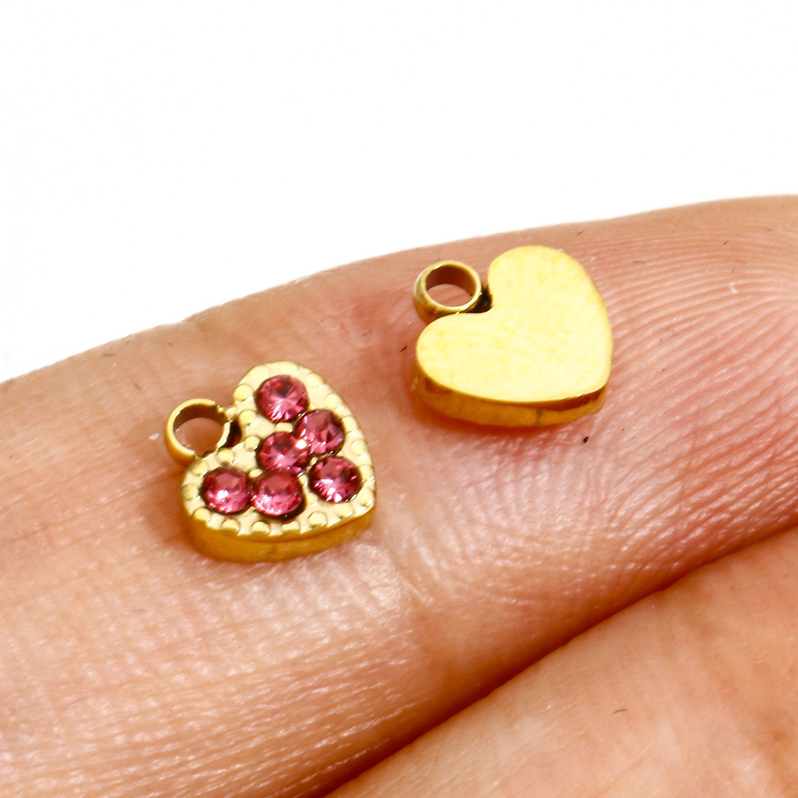 Picture of 316L Stainless Steel Birthstone Charms 18K Real Gold Plated Heart Multicolor Rhinestone
