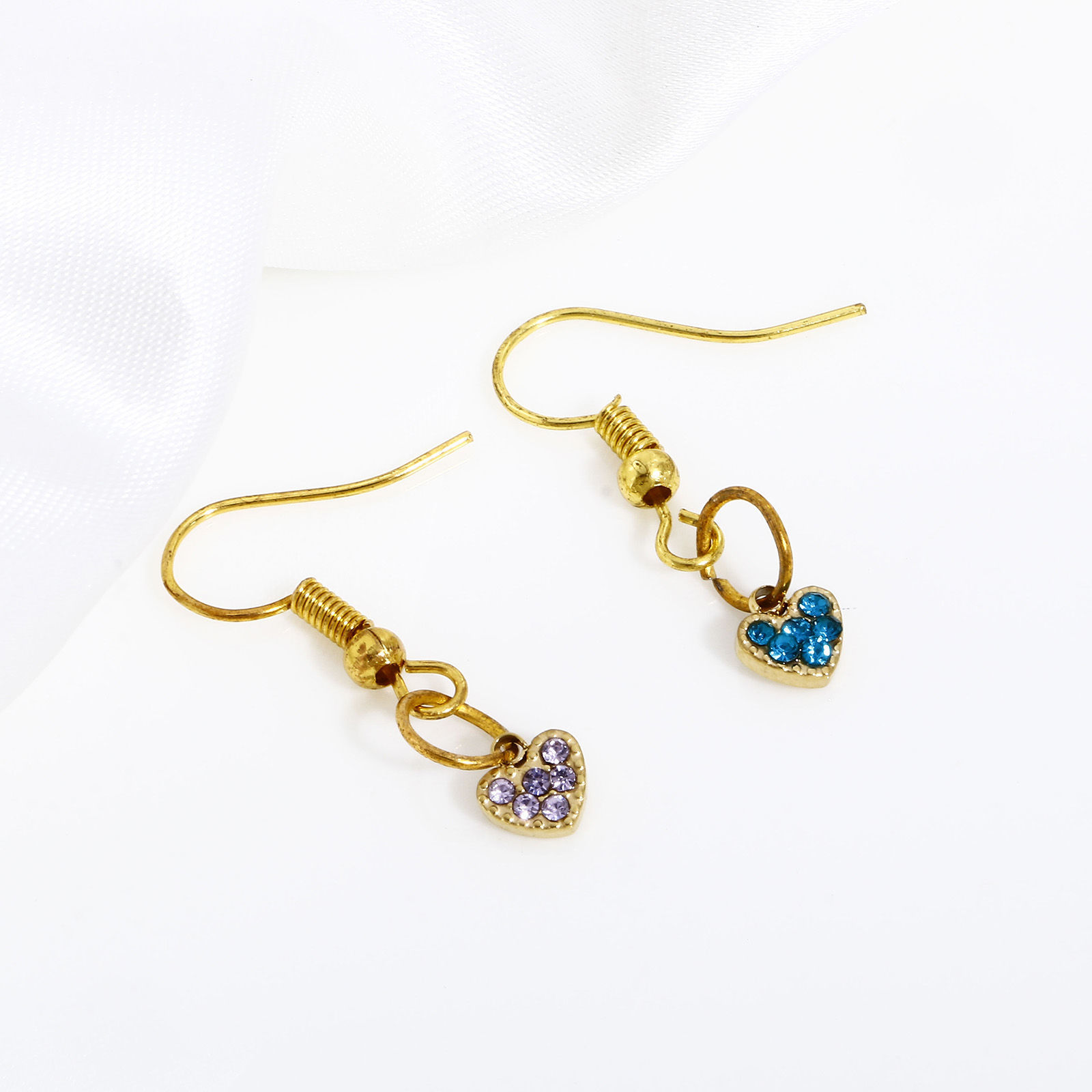 Picture of 316L Stainless Steel Birthstone Charms 18K Real Gold Plated Heart Multicolor Rhinestone