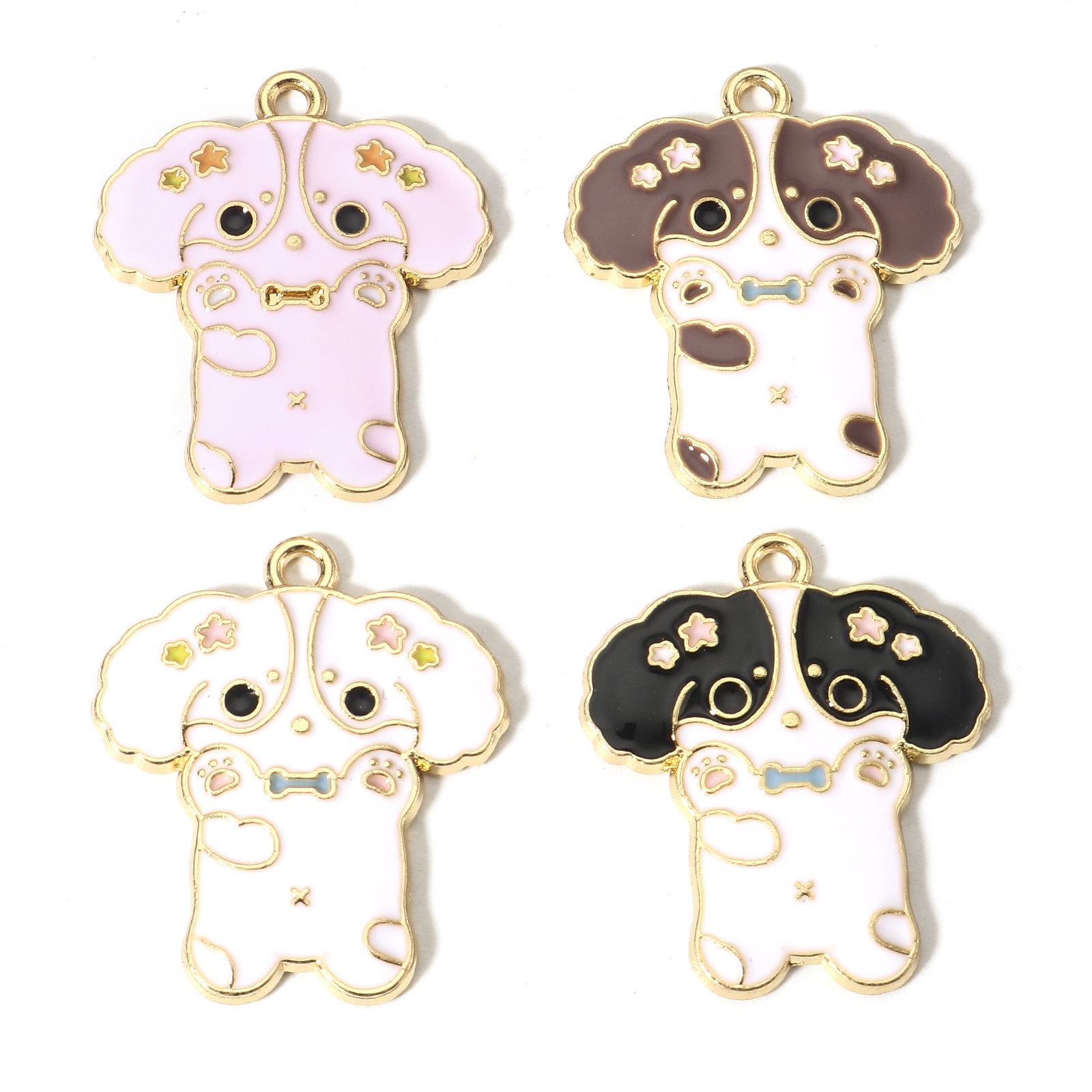 Image de 10 Pcs Breloques en Alliage de Zinc Doré Multicolore Chien Émail 28mm x 25mm